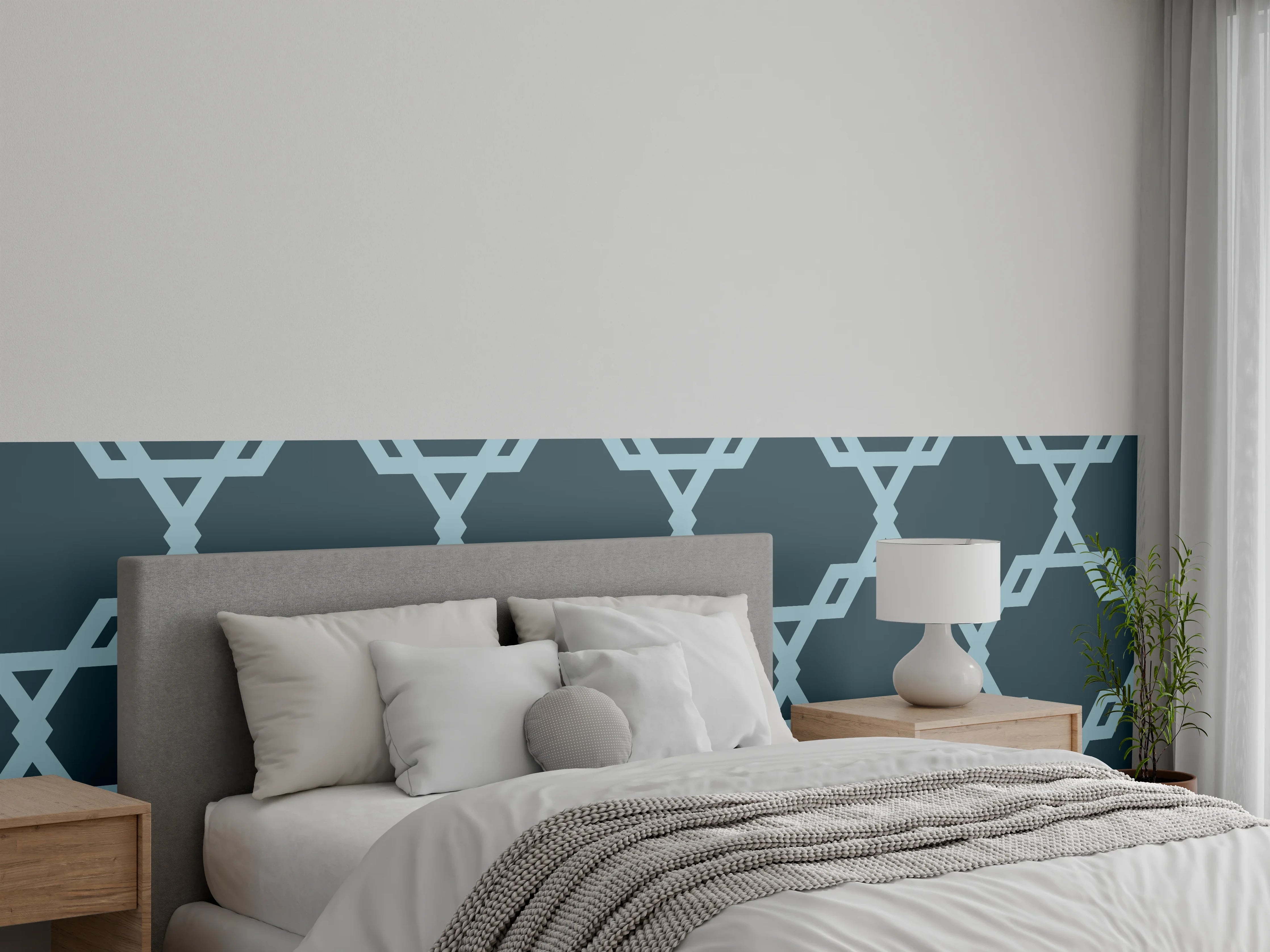 Wandverkleidung Schlafzimmer - Geometrisches Blaugrau Muster