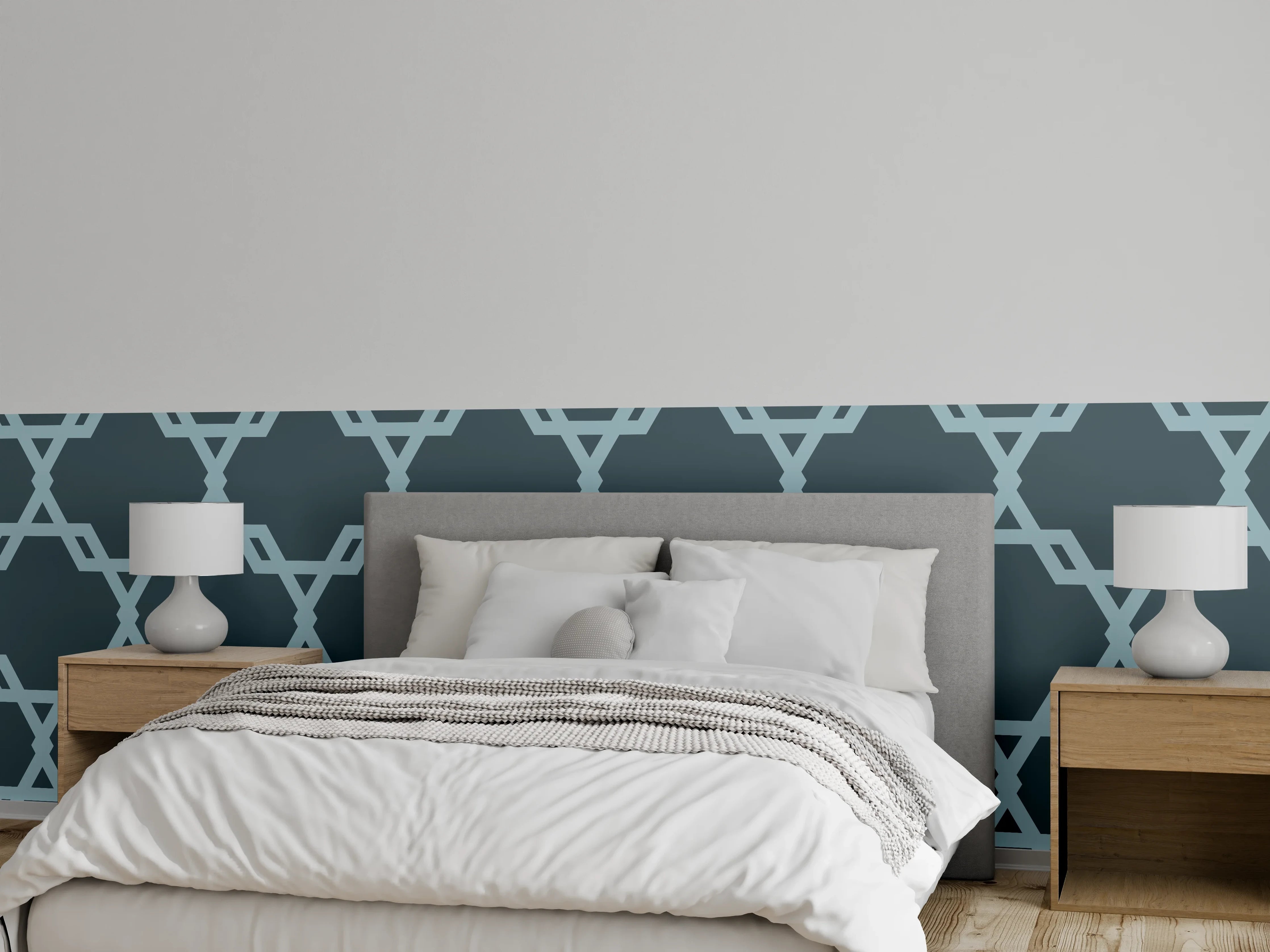 Wandverkleidung Schlafzimmer - Geometrisches Blaugrau Muster