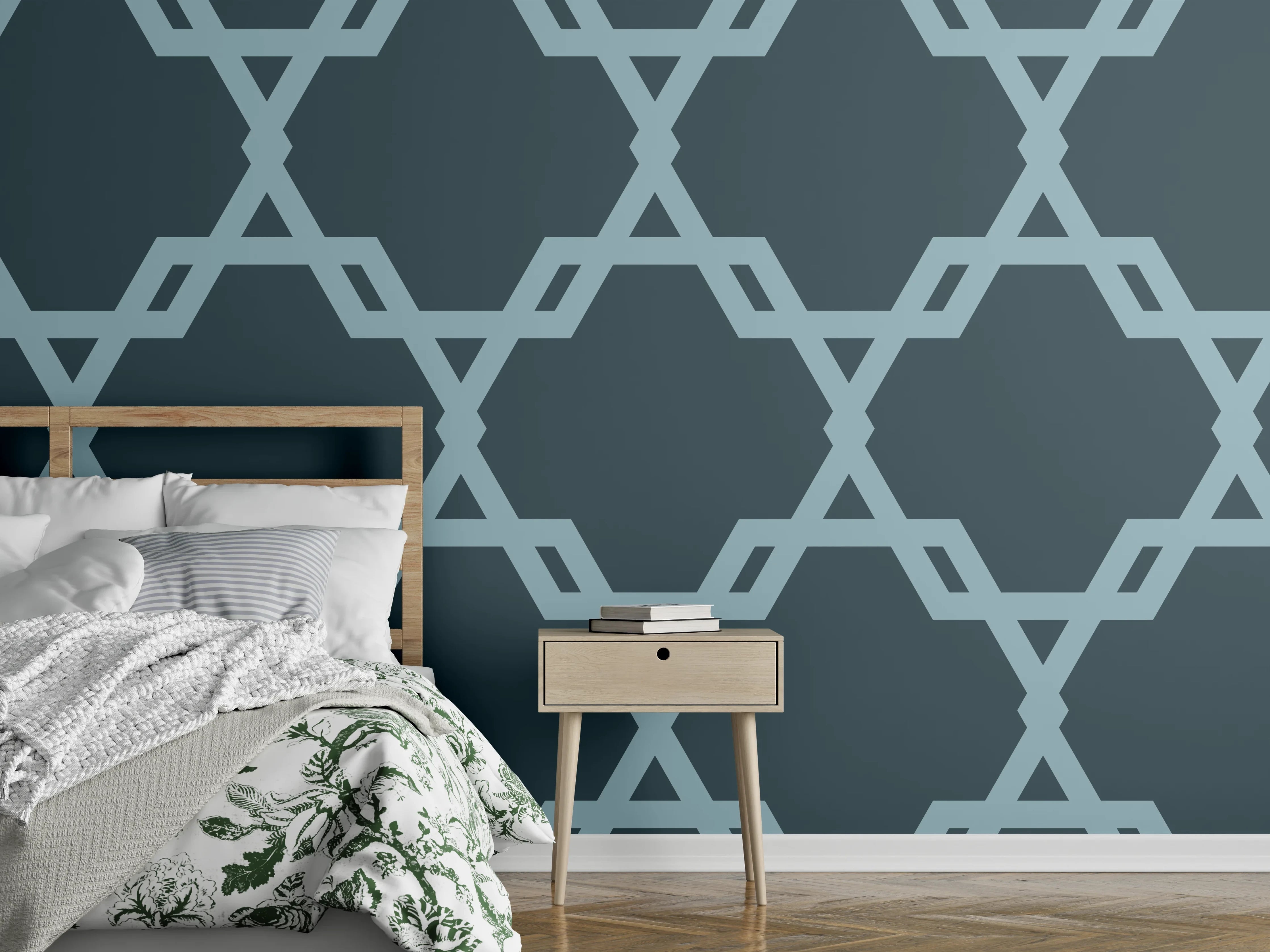 Wandverkleidung Schlafzimmer - Geometrisches Blaugrau Muster