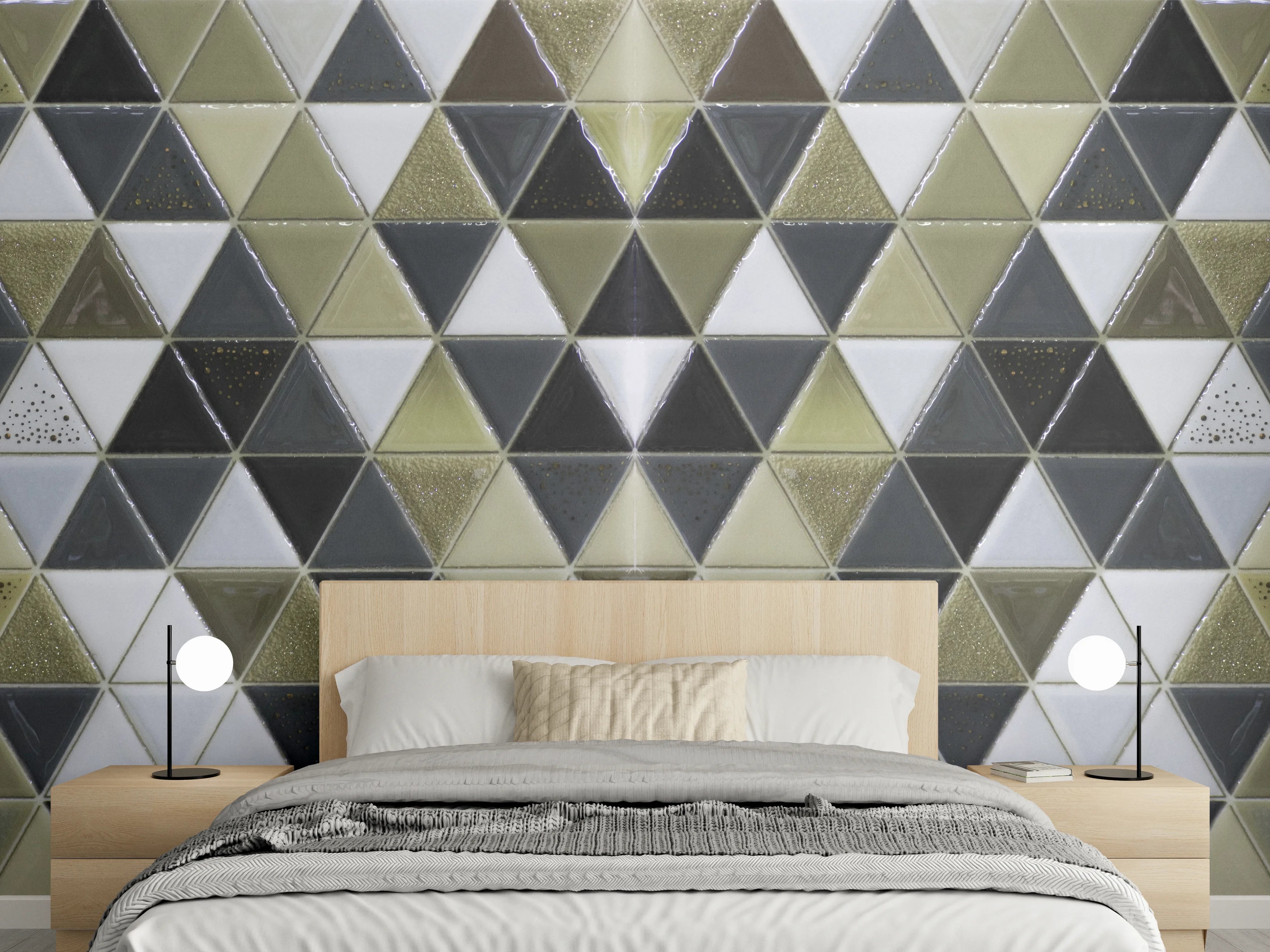 Wandverkleidung Schlafzimmer - Geometrisches Fliesenmuster Schwarz Weiß Gold