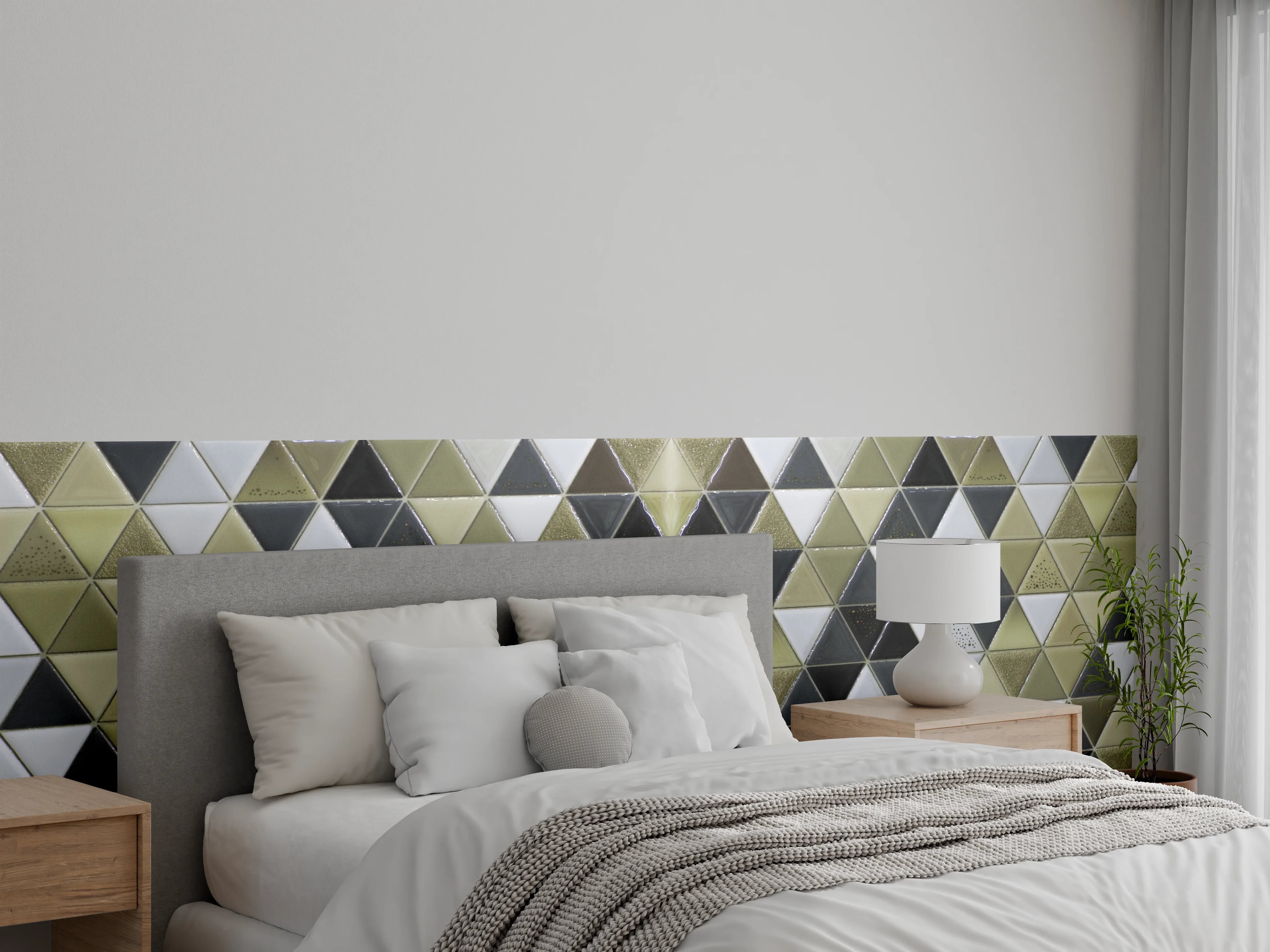 Wandverkleidung Schlafzimmer - Geometrisches Fliesenmuster Schwarz Weiß Gold