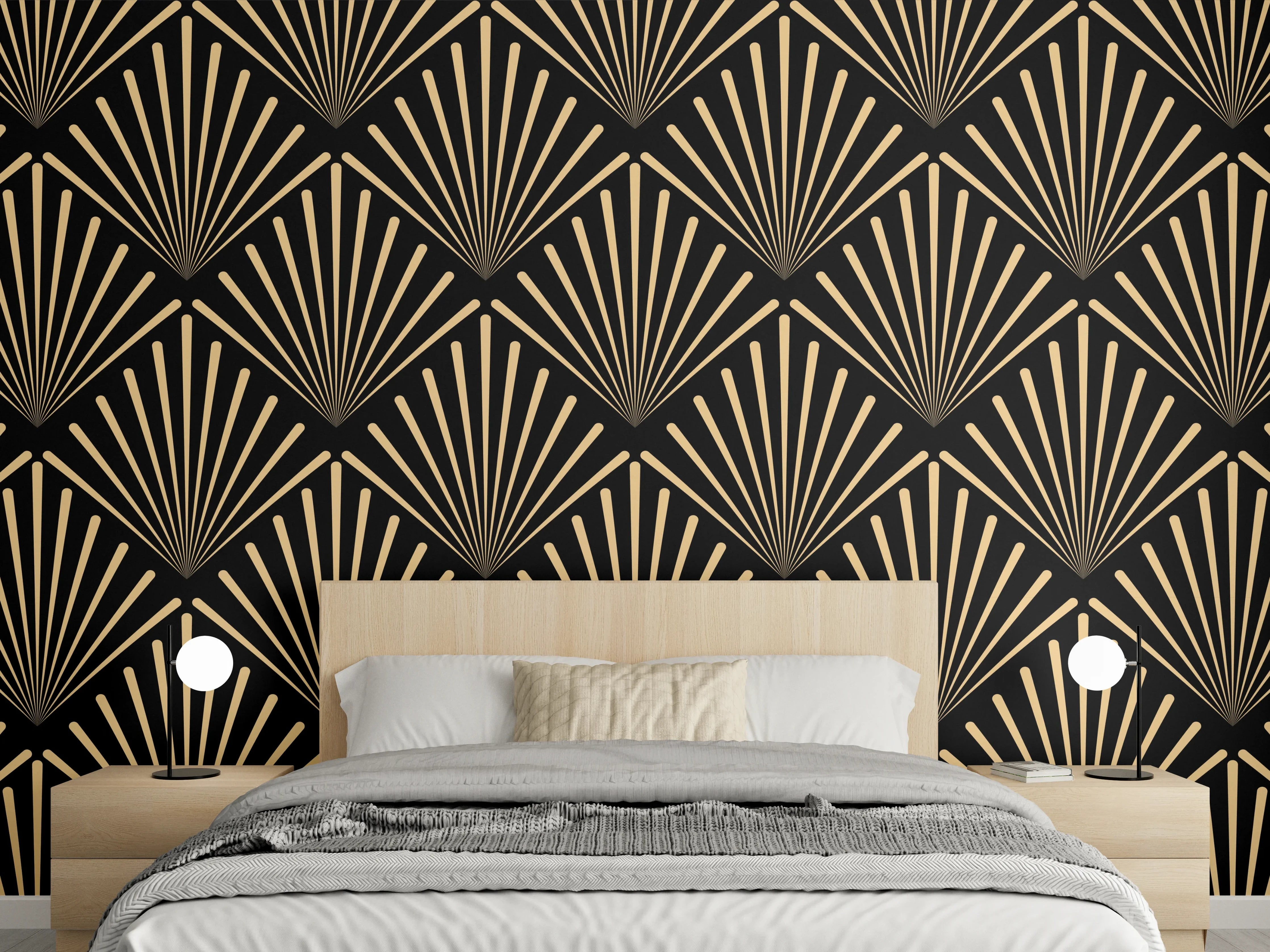 Wandverkleidung Schlafzimmer - Geometrisches Goldmuster