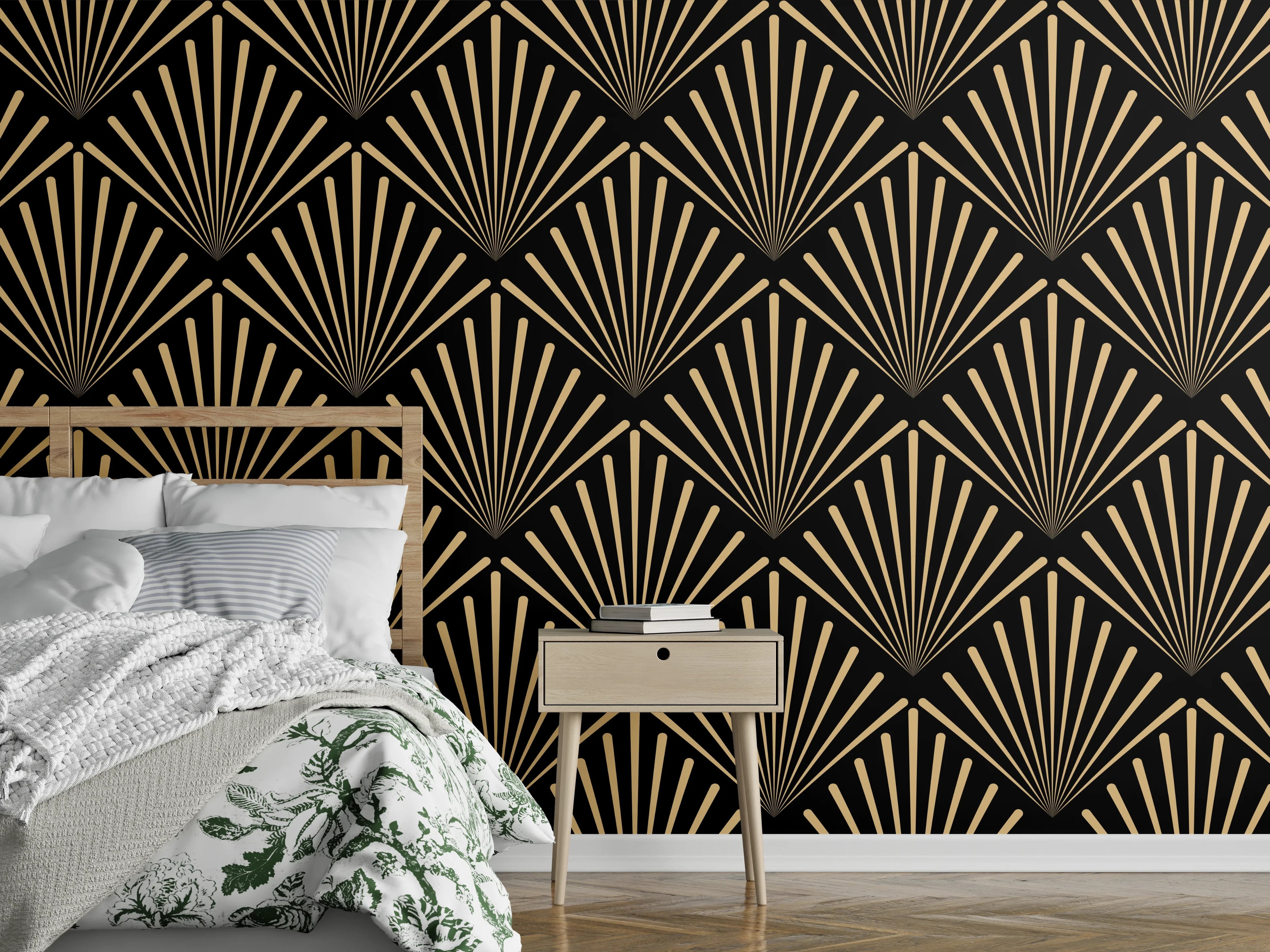 Wandverkleidung Schlafzimmer - Geometrisches Goldmuster