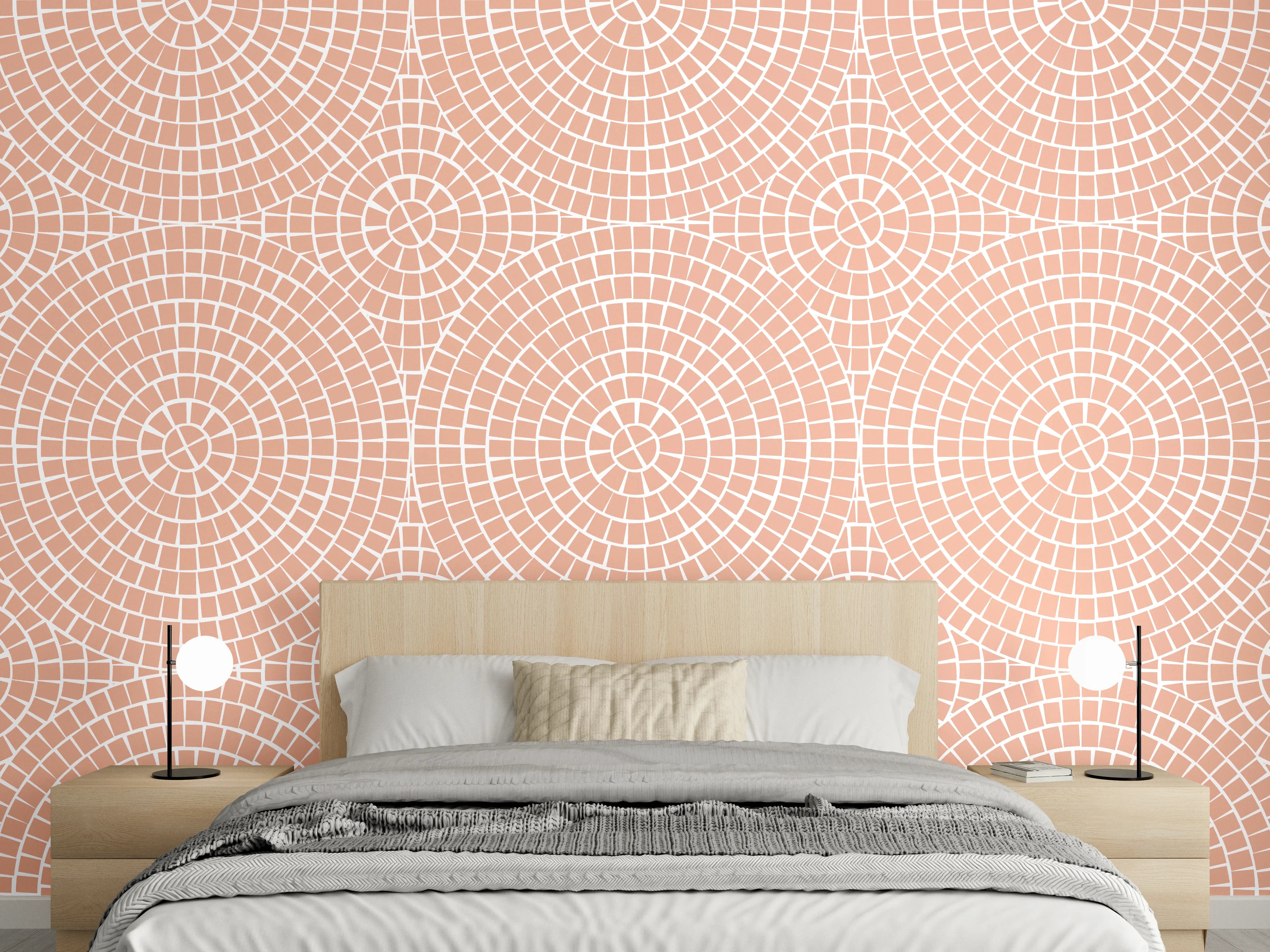 Wandverkleidung Schlafzimmer - Geometrisches Kreismuster in sanftem Rosa