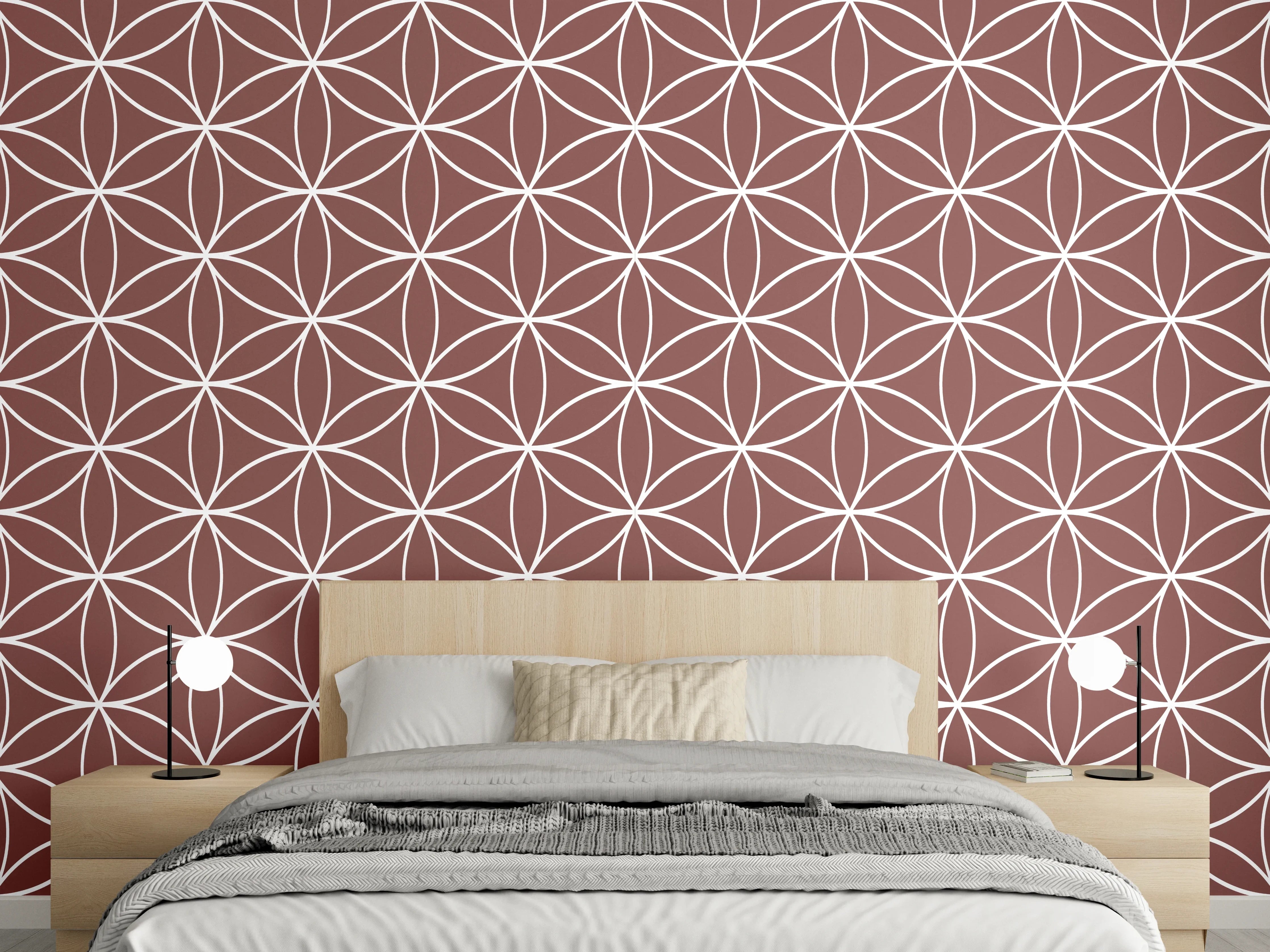 Wandverkleidung Schlafzimmer - Geometrisches Mandala-Muster Braun Weiß