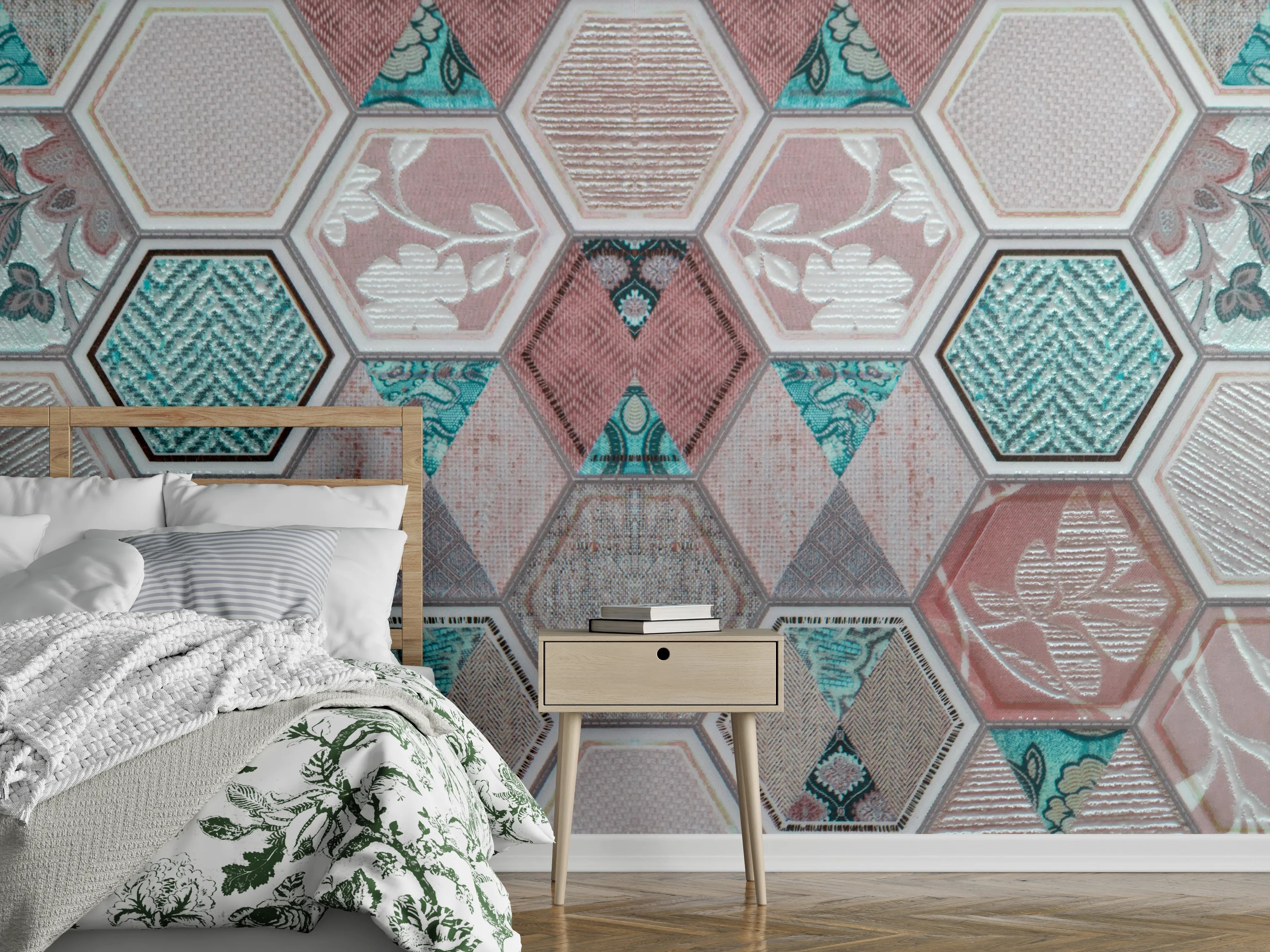 Wandverkleidung Schlafzimmer - Geometrisches Muster Pastell