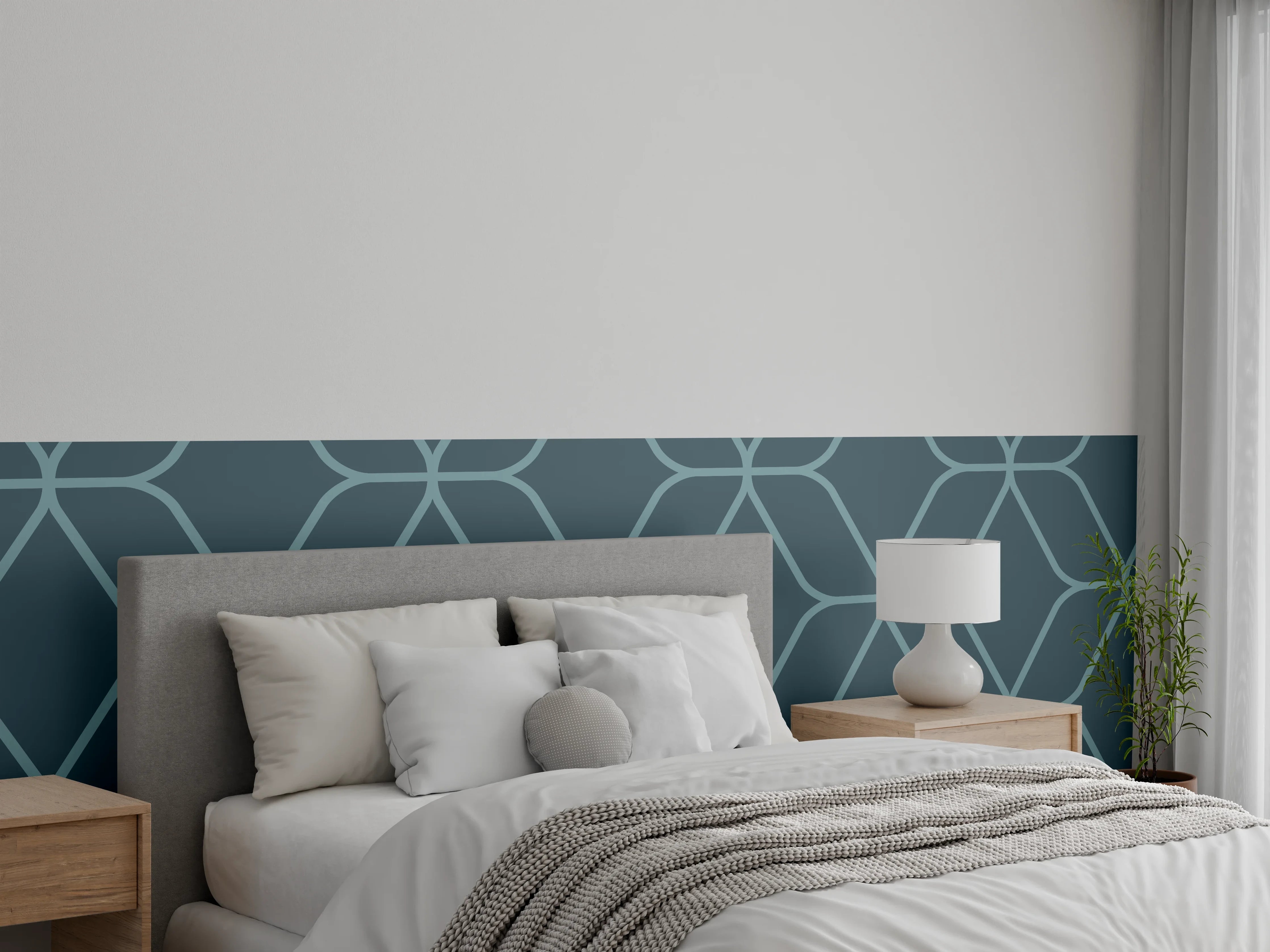 Wandverkleidung Schlafzimmer - Geometrisches Muster in Blau