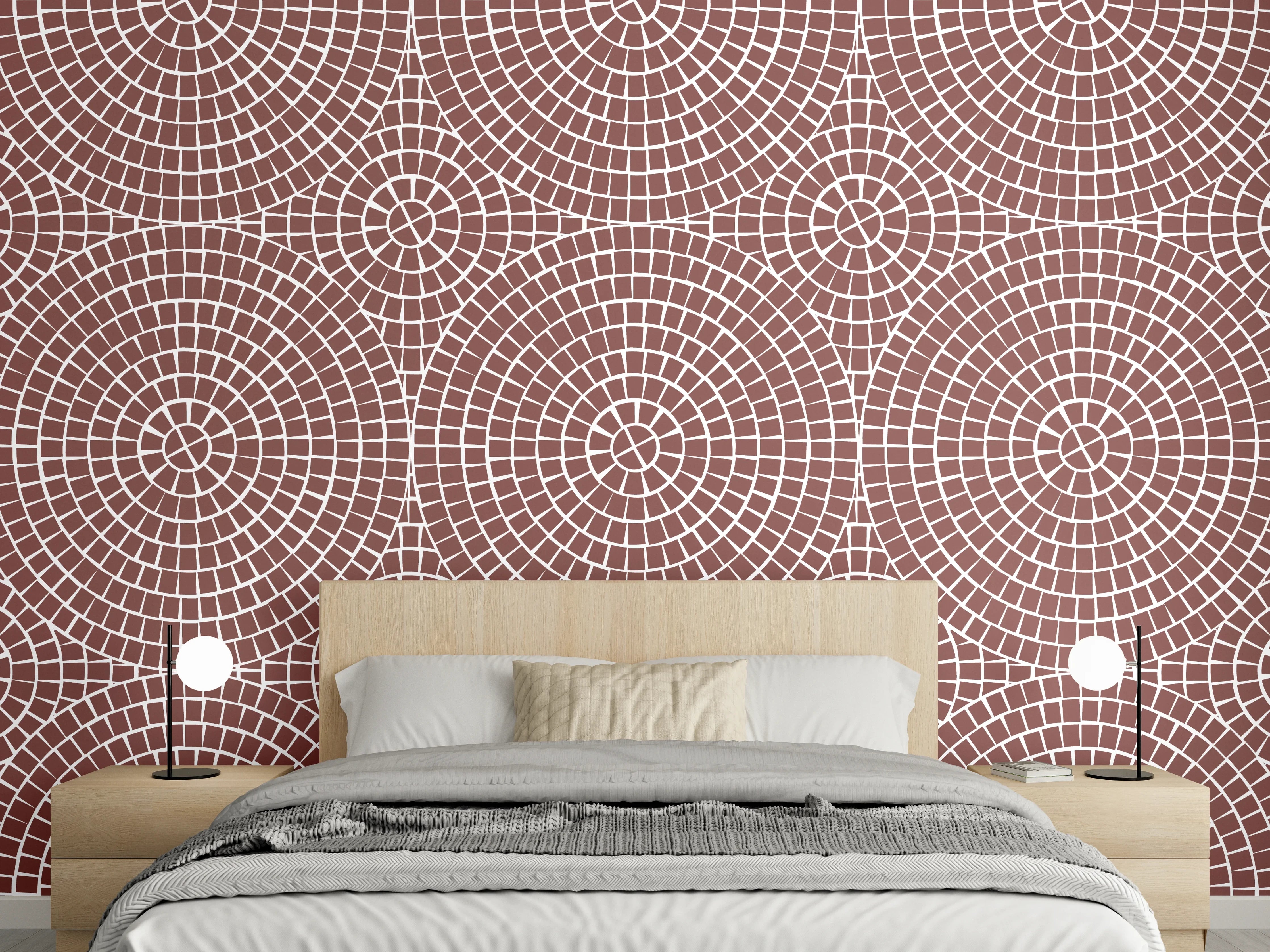 Wandverkleidung Schlafzimmer - Geometrisches Muster in Braun-Weiß