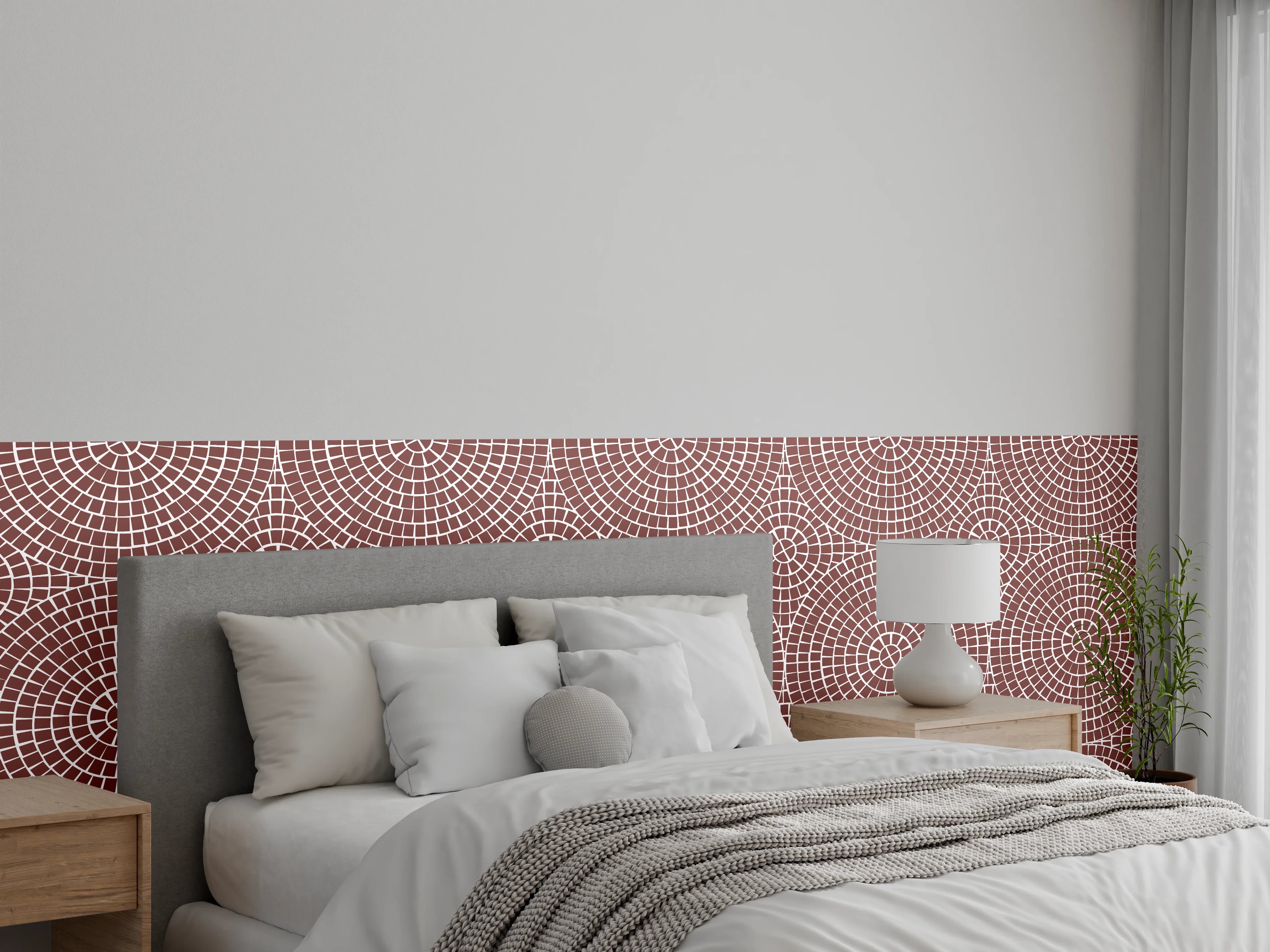 Wandverkleidung Schlafzimmer - Geometrisches Muster in Braun-Weiß