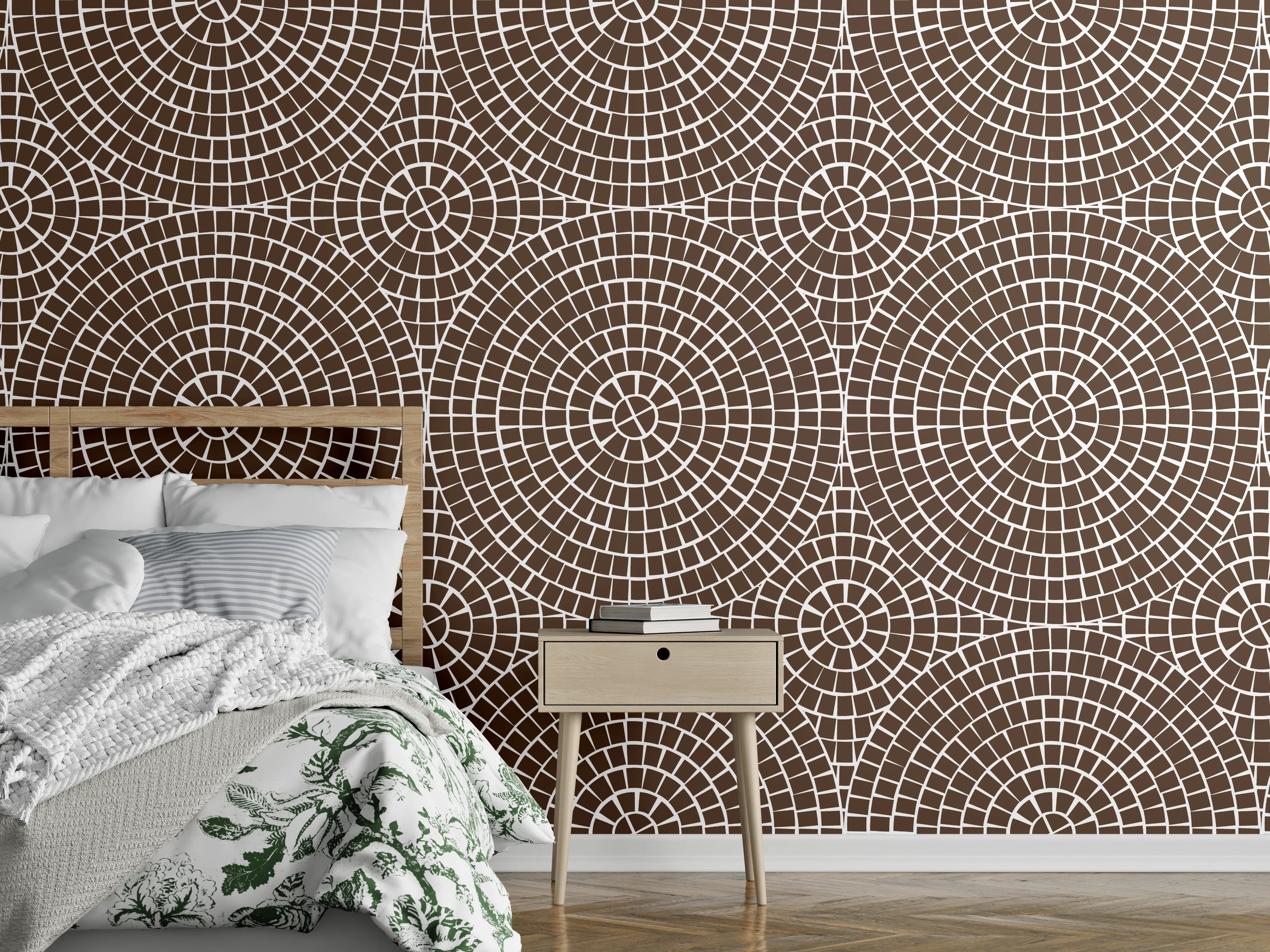Wandverkleidung Schlafzimmer - Geometrisches Muster in Braun und Weiß