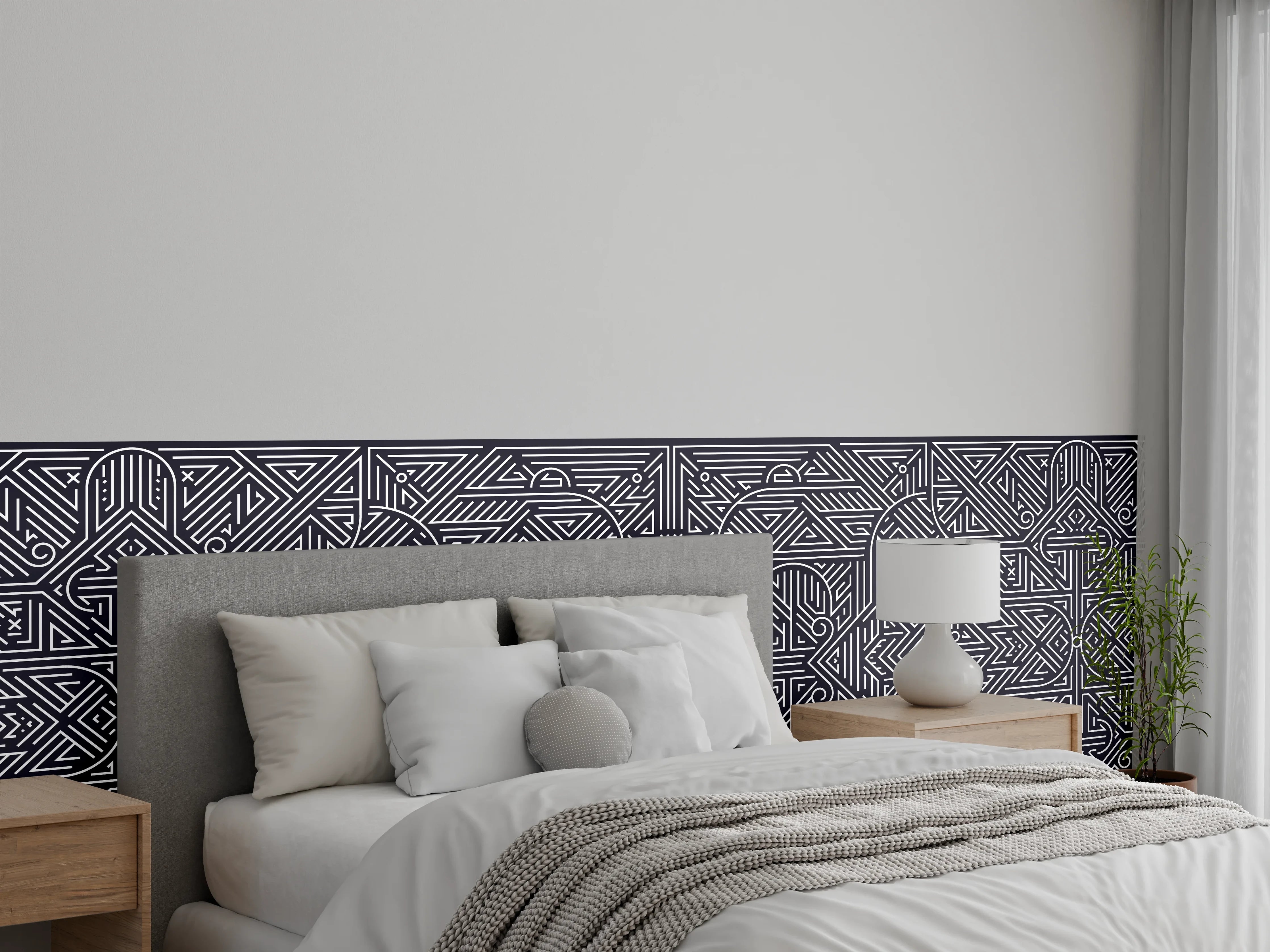 Wandverkleidung Schlafzimmer - Geometrisches Muster in Dunkeltönen