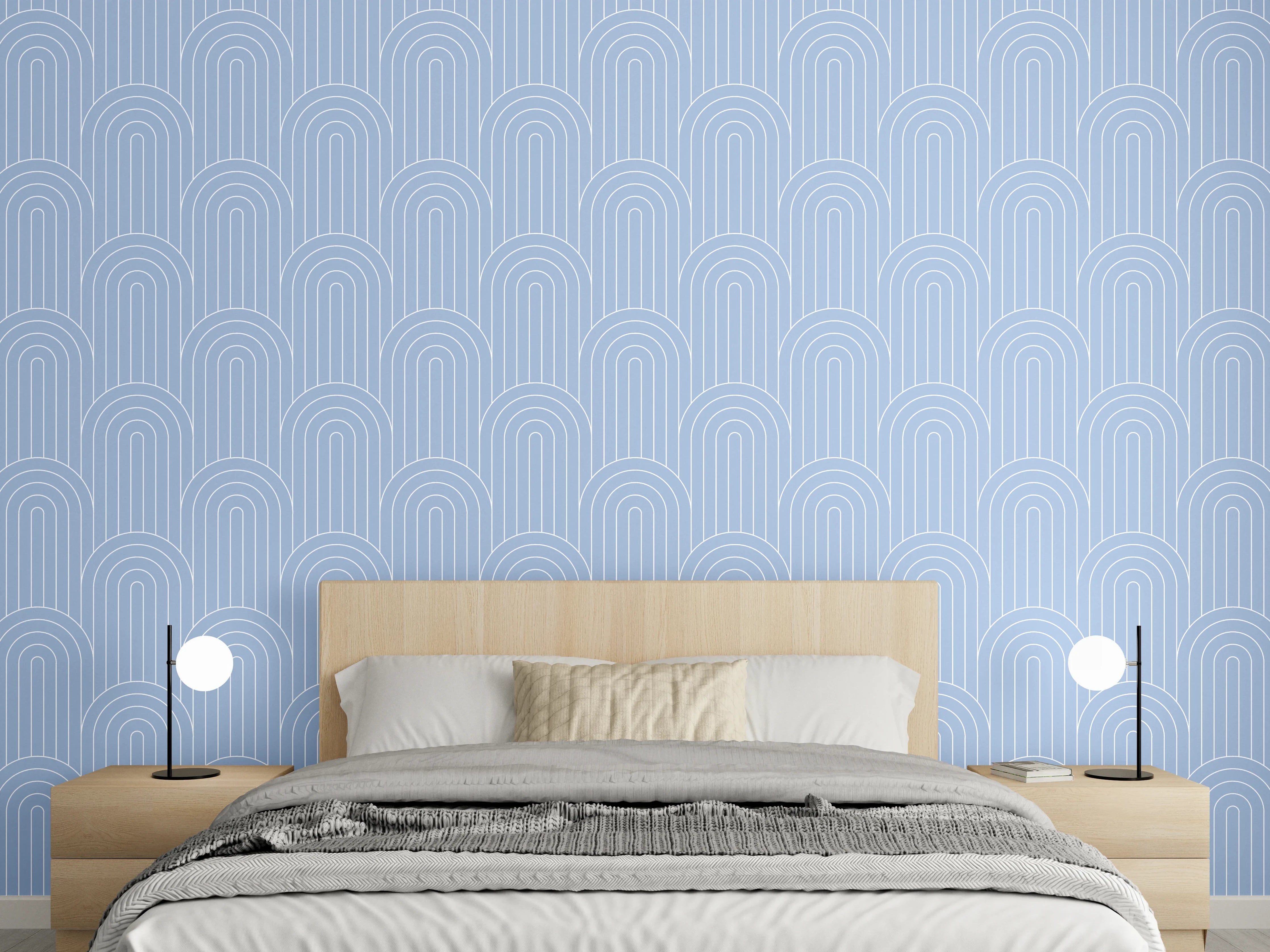 Wandverkleidung Schlafzimmer - Geometrisches Muster in beruhigendem Blau