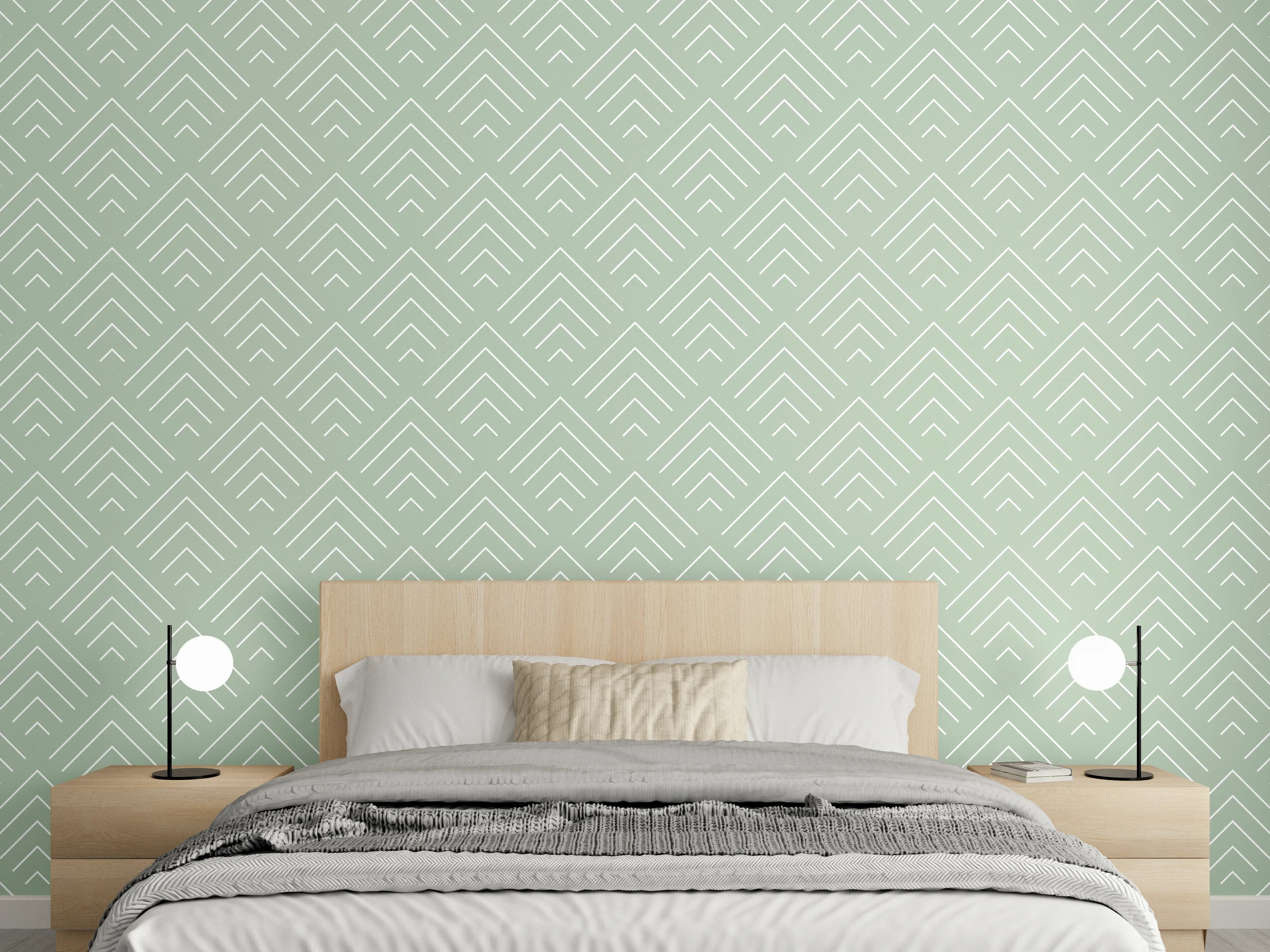 Wandverkleidung Schlafzimmer - Geometrisches Muster in sanftem Mintgrün