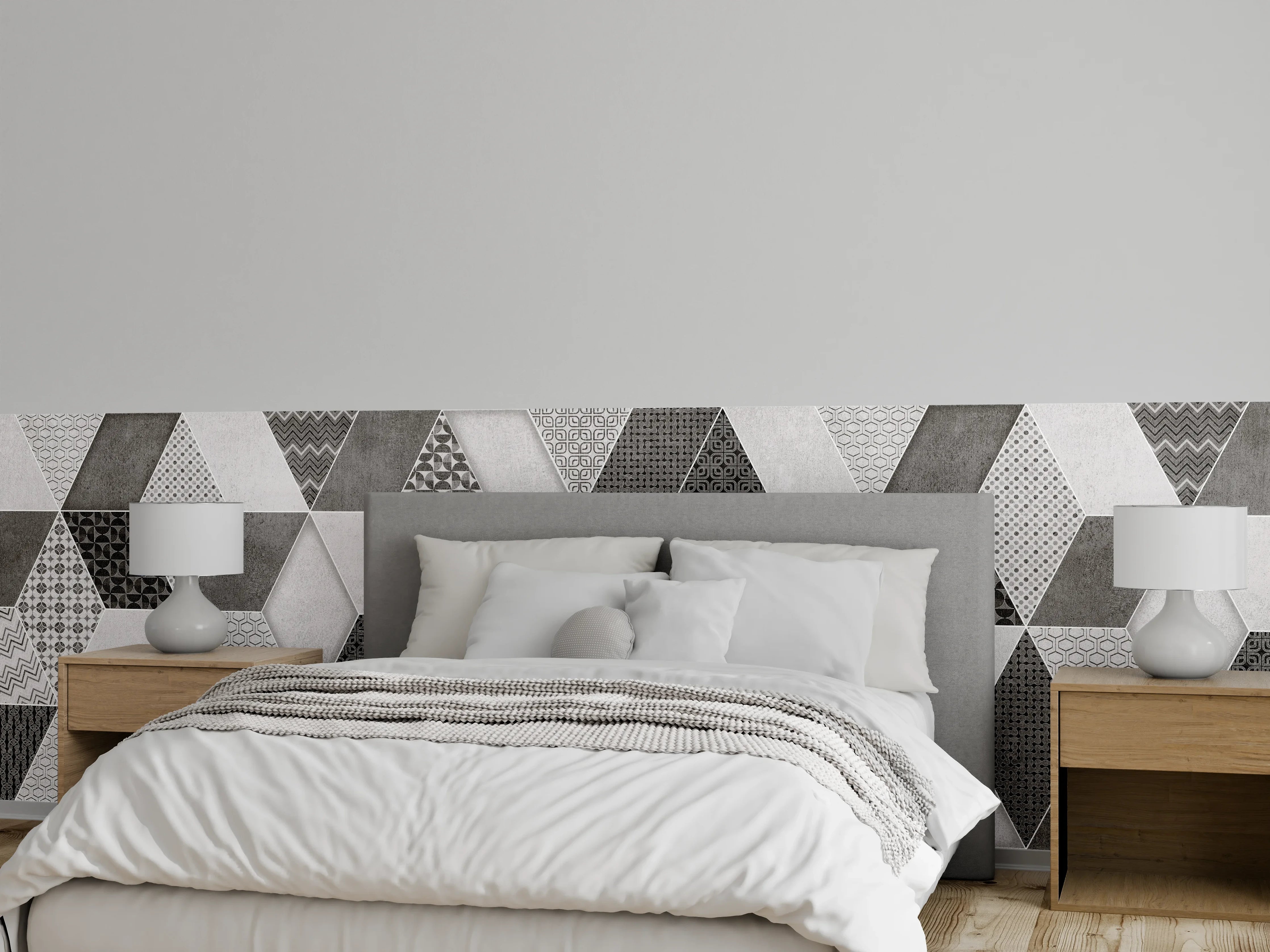 Wandverkleidung Schlafzimmer - Geometrisches Retro-Fliesen Muster
