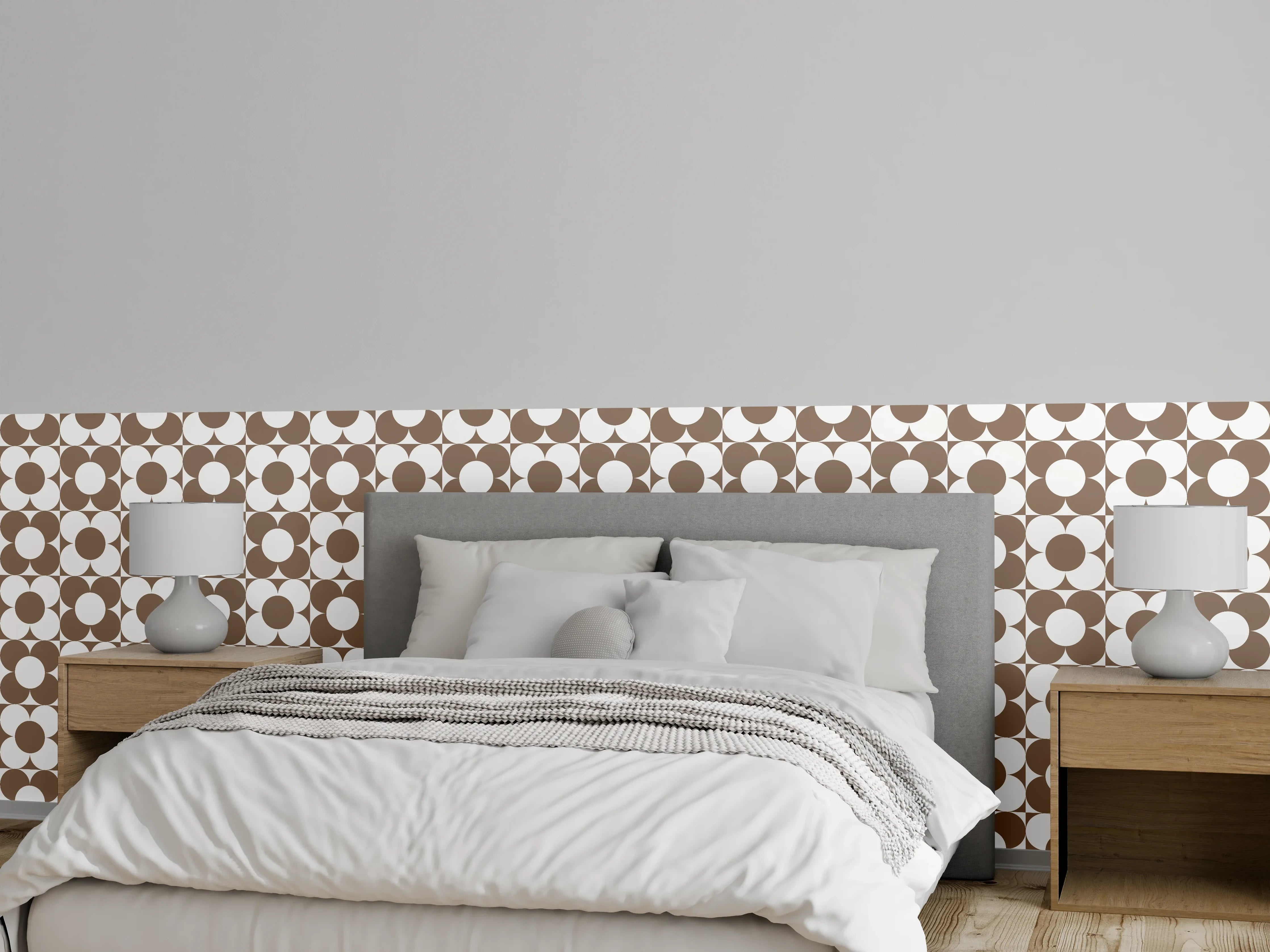 Wandverkleidung Schlafzimmer - Geometrisches Retro-Muster Braun & Weiß