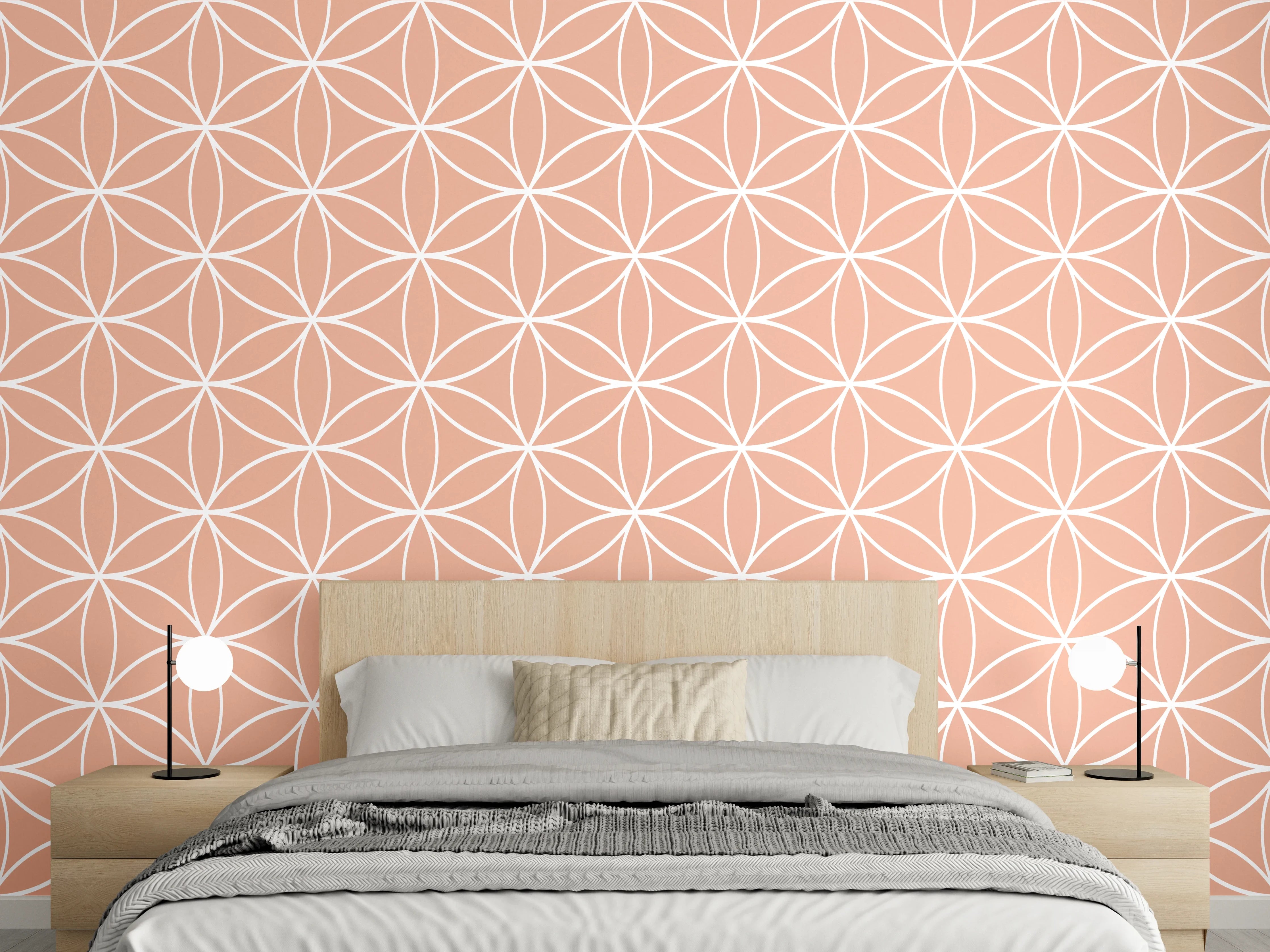 Wandverkleidung Schlafzimmer - Geometrisches Retro-Muster in zartem Rosa