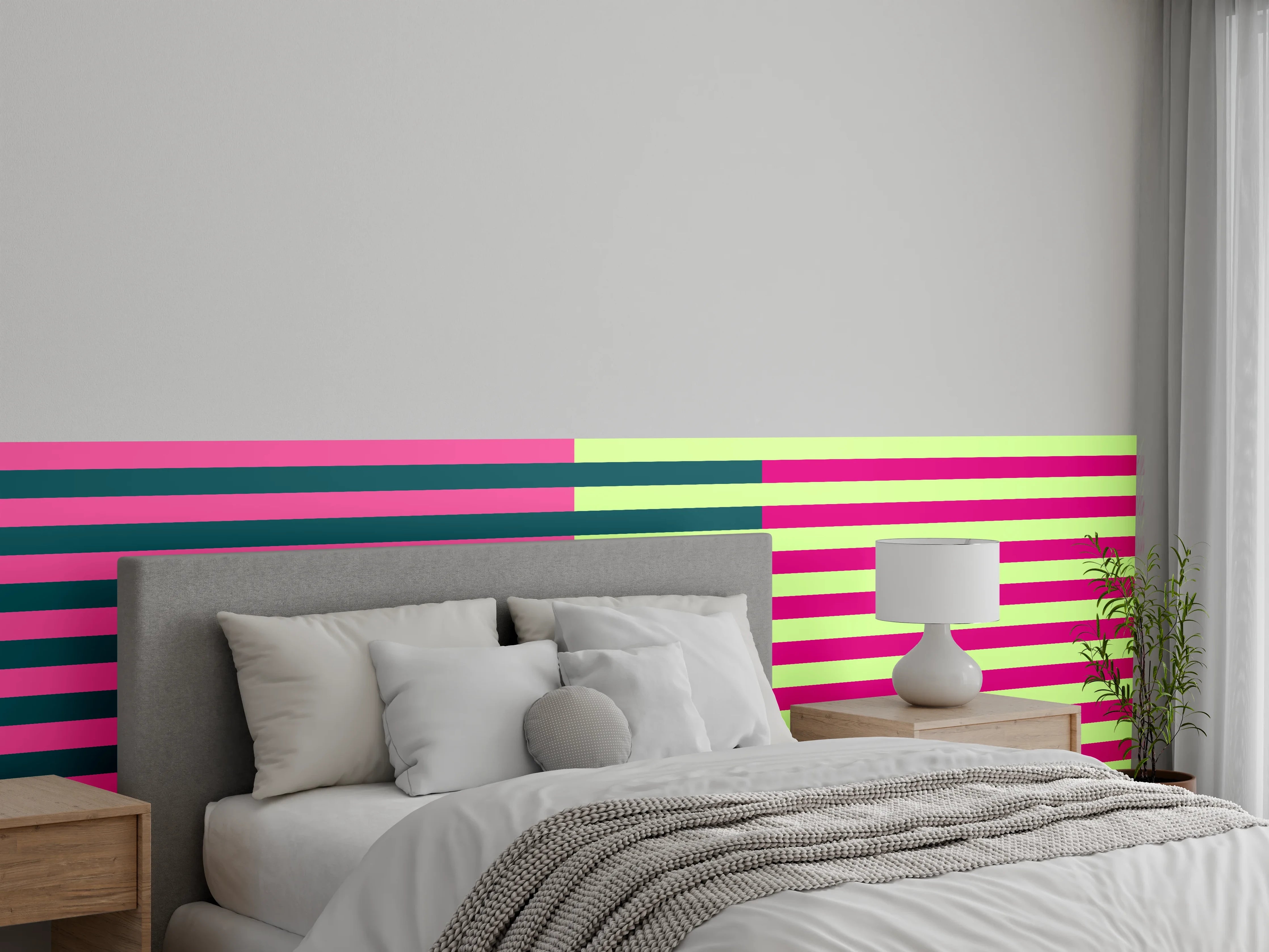 Wandverkleidung Schlafzimmer - Geometrisches Streifenmuster Modern Pink Grün