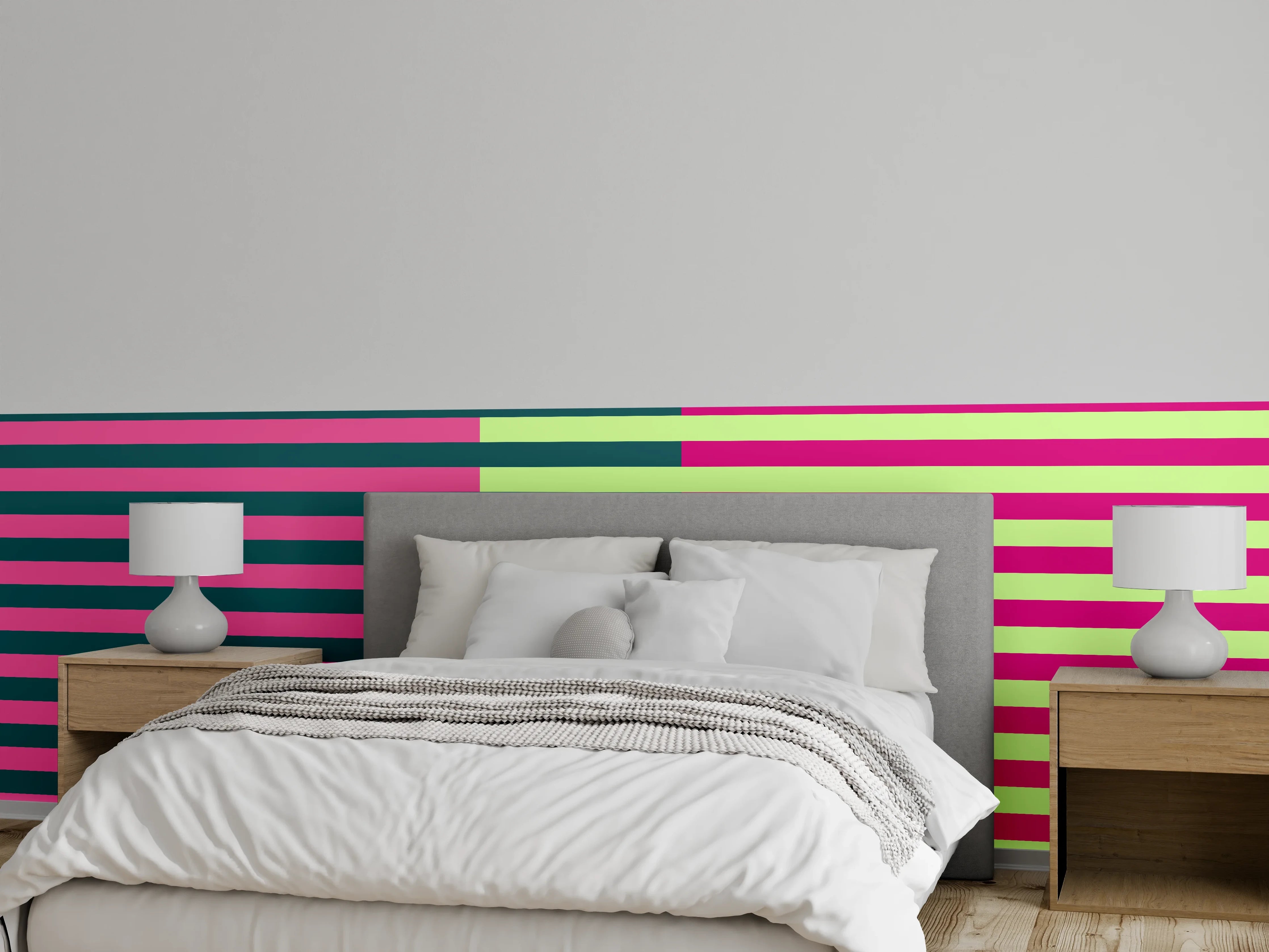 Wandverkleidung Schlafzimmer - Geometrisches Streifenmuster Modern Pink Grün