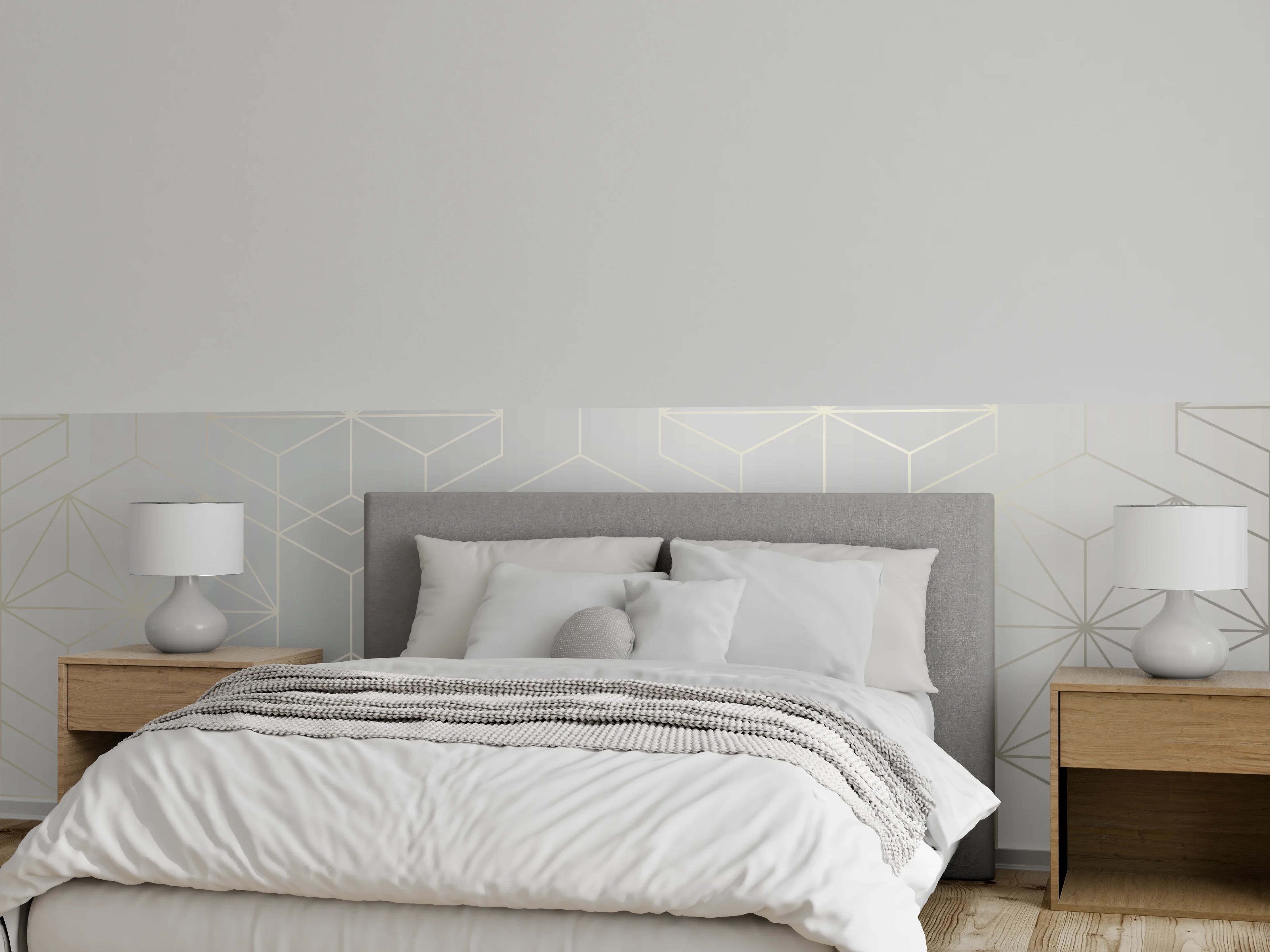 Wandverkleidung Schlafzimmer - Geometrisches Weiß-Grau-Muster