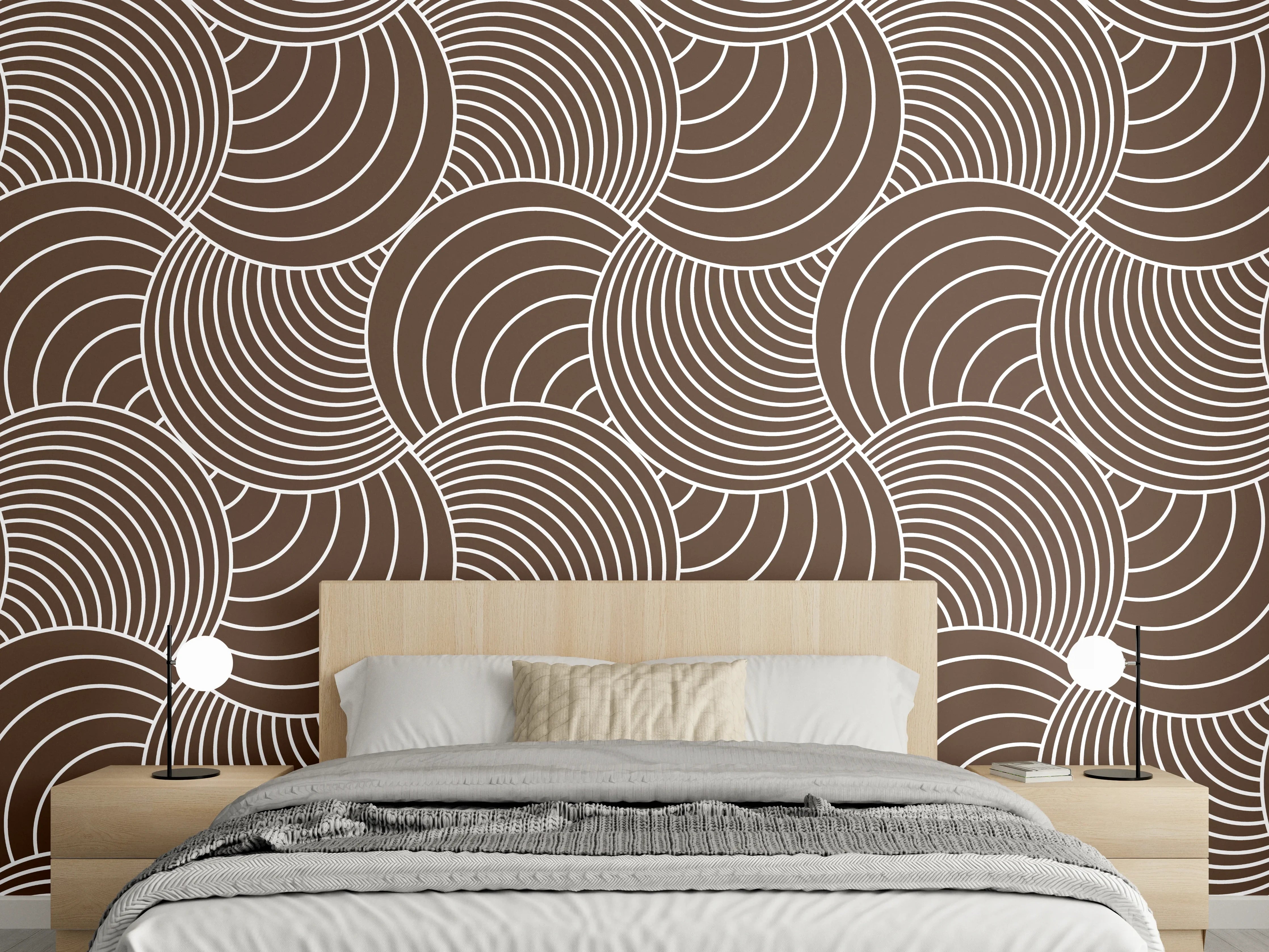 Wandverkleidung Schlafzimmer - Geometrisches Wellenmuster Braun Wandmotiv