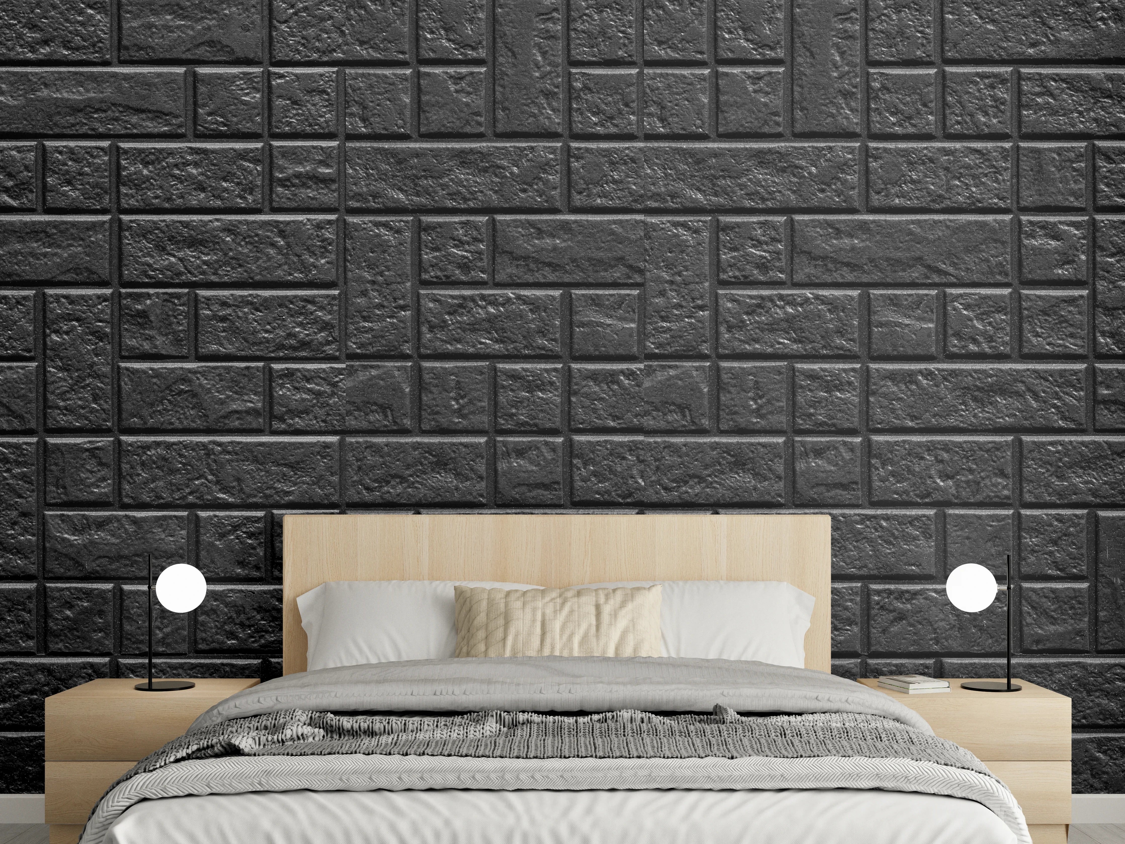 Wandverkleidung Schlafzimmer - Geometrisches dunkles Wandfliesendesign