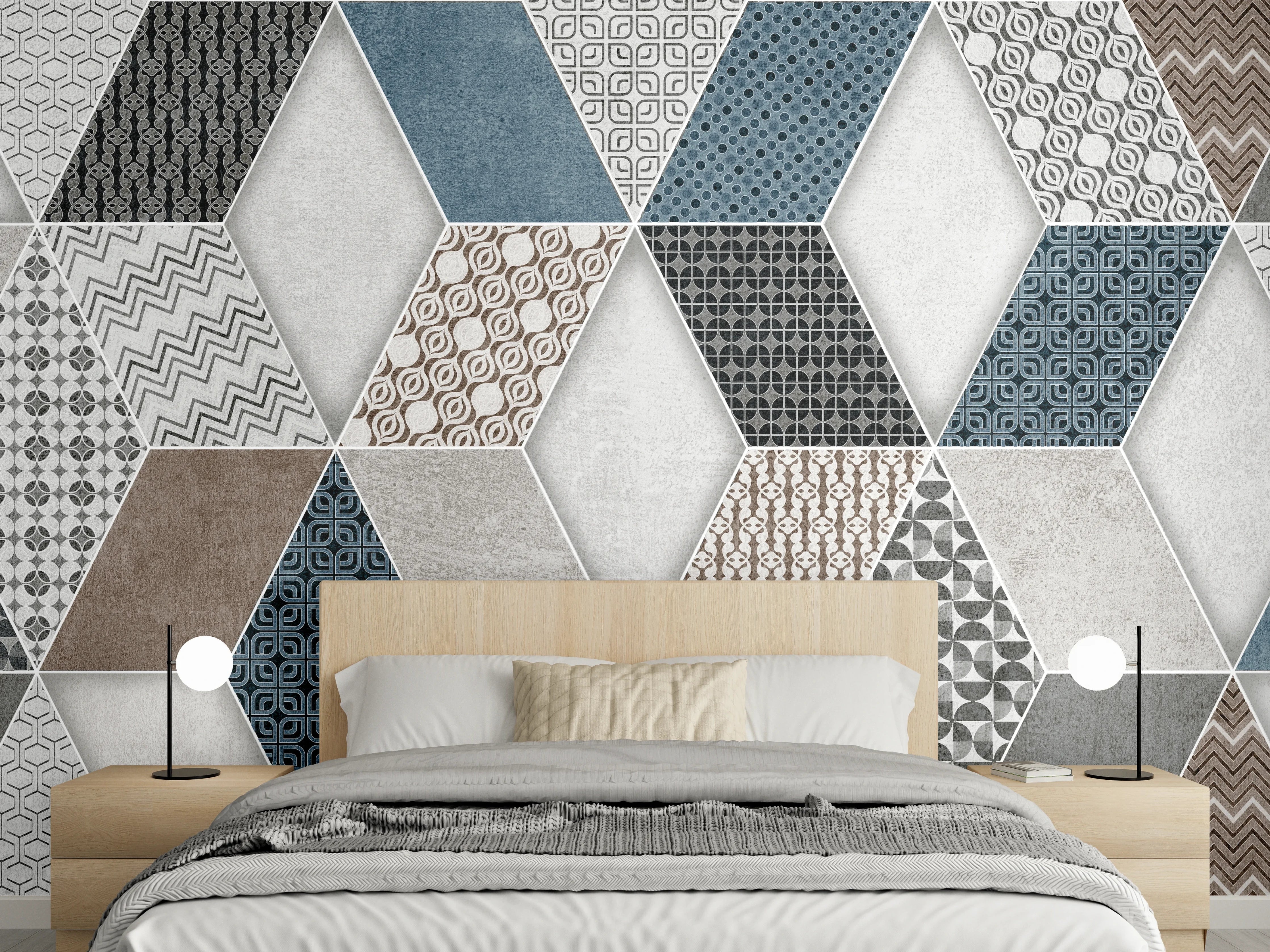 Wandverkleidung Schlafzimmer - Geometrischse Retro-Fliesen Muster