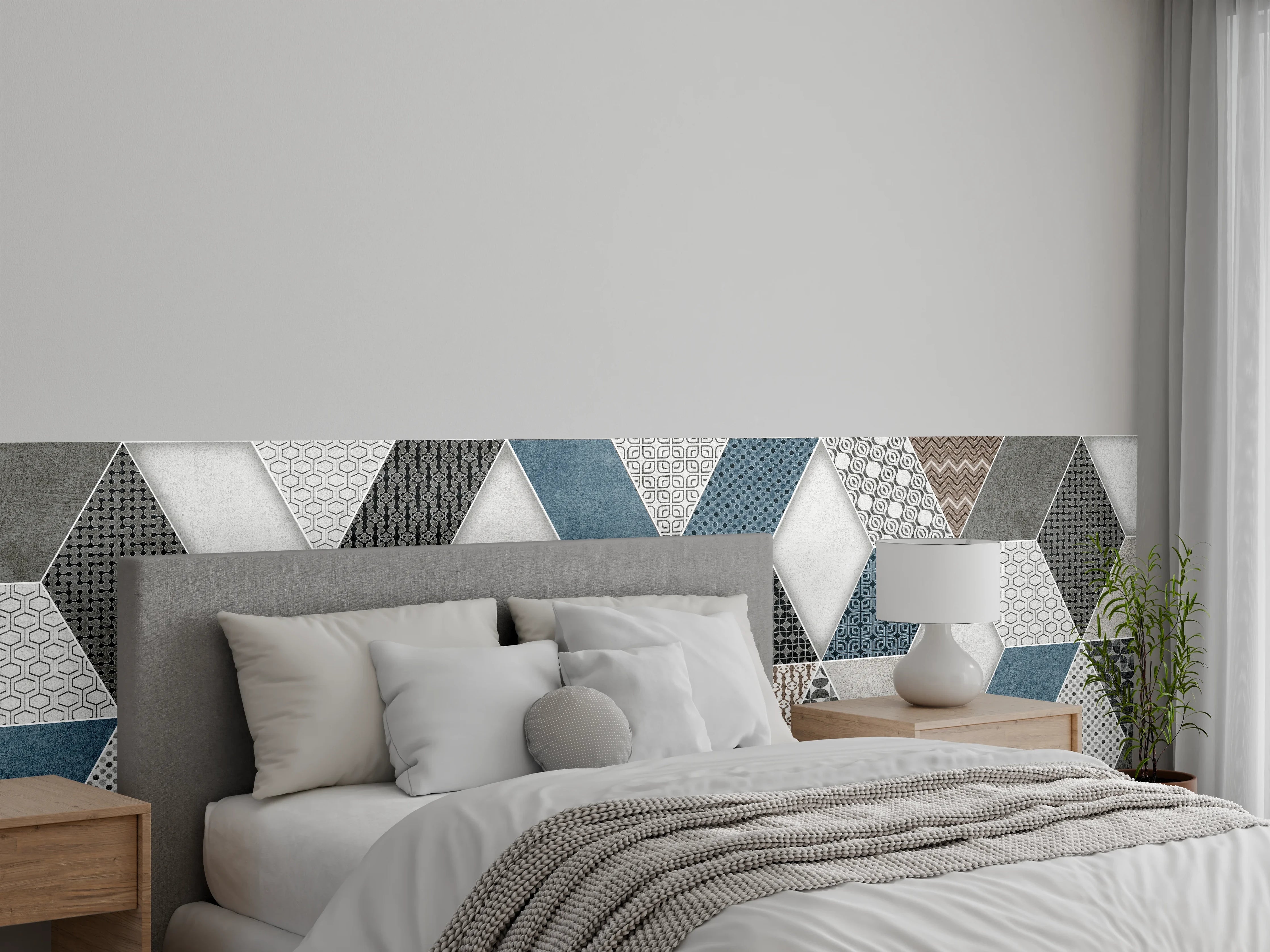 Wandverkleidung Schlafzimmer - Geometrischse Retro-Fliesen Muster