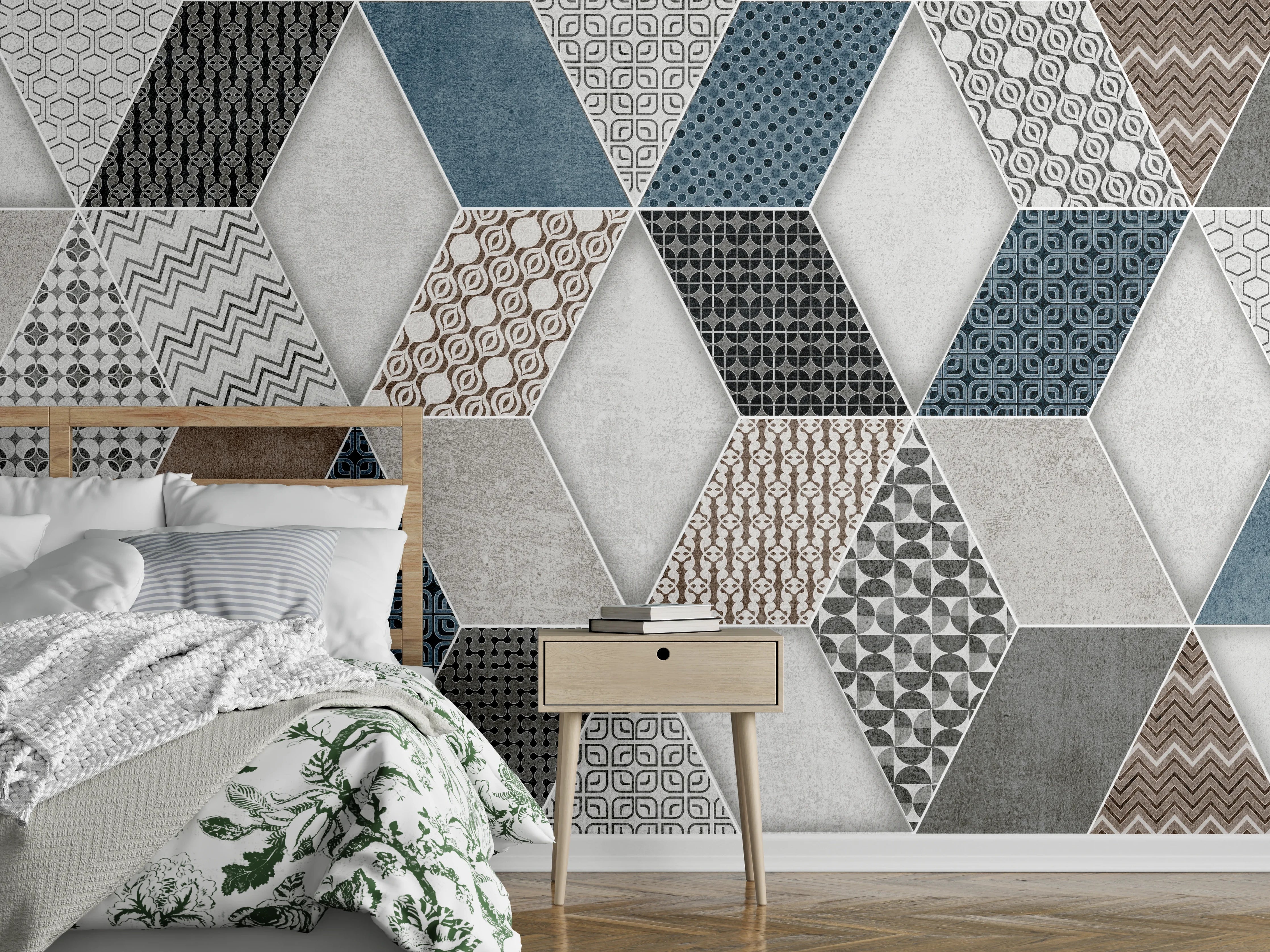 Wandverkleidung Schlafzimmer - Geometrischse Retro-Fliesen Muster