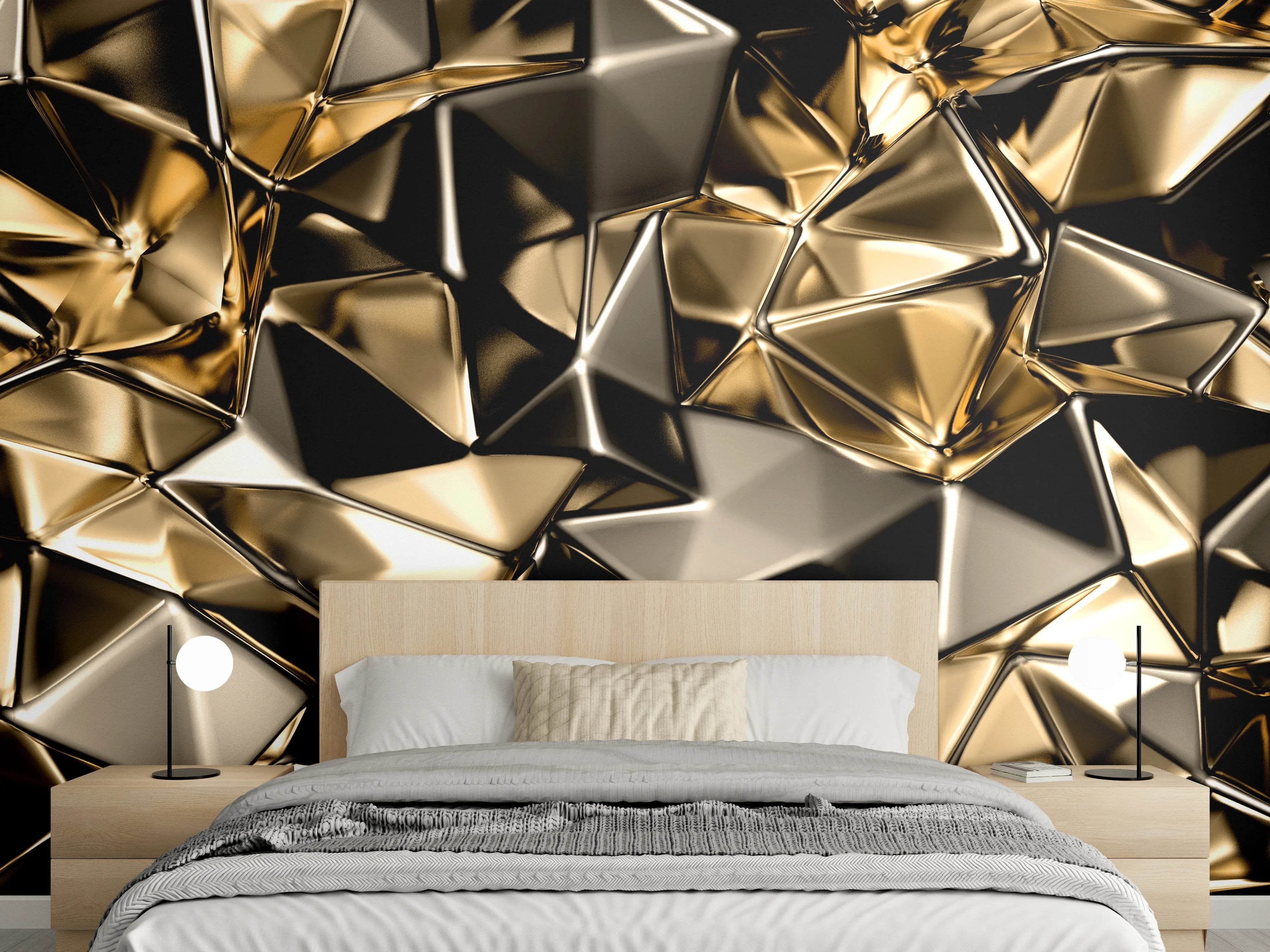 Wandverkleidung Schlafzimmer - Glänzende abstrakte Goldmetall-Struktur