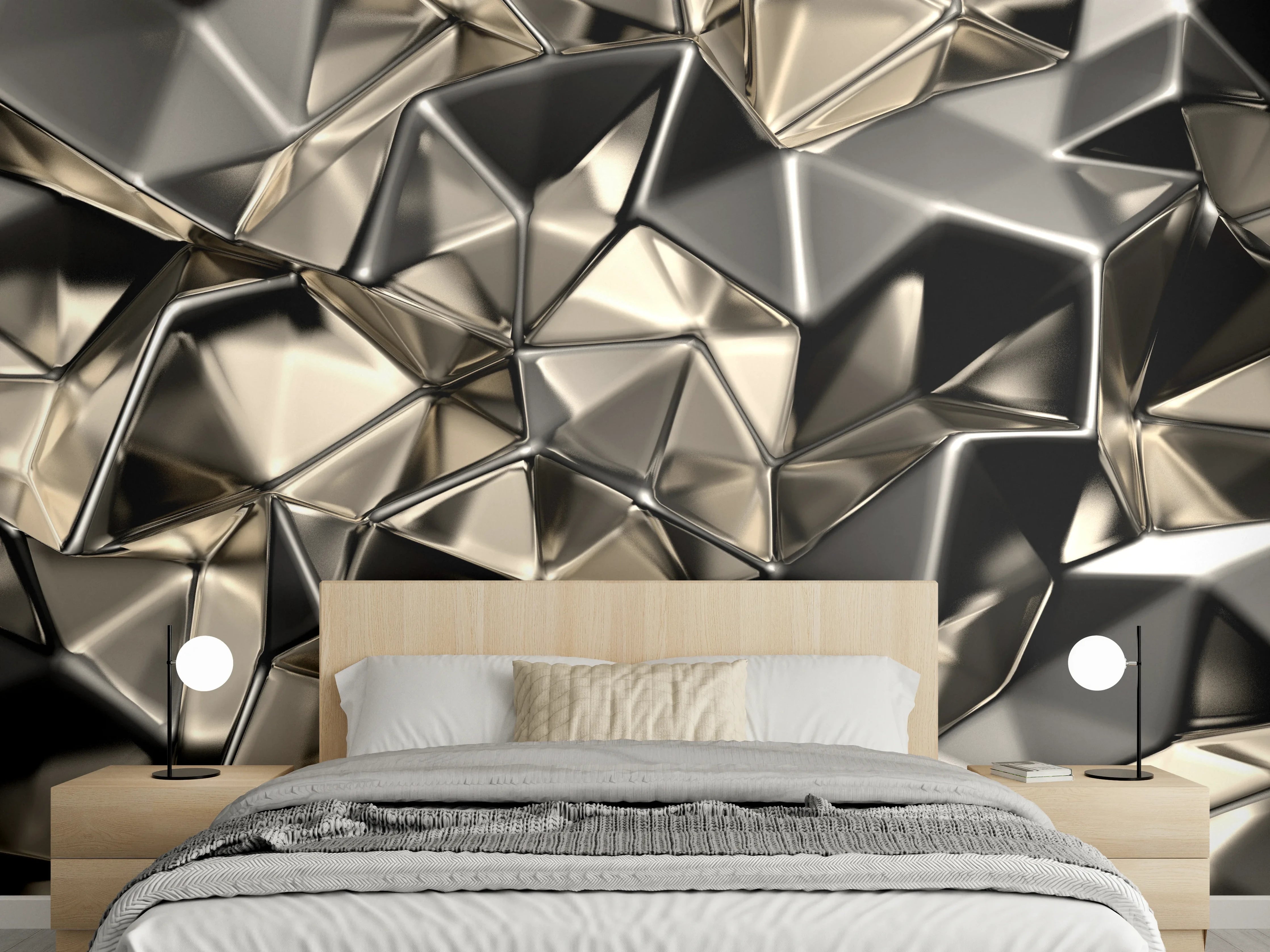 Wandverkleidung Schlafzimmer - Glänzende abstrakte Metallic-Optik