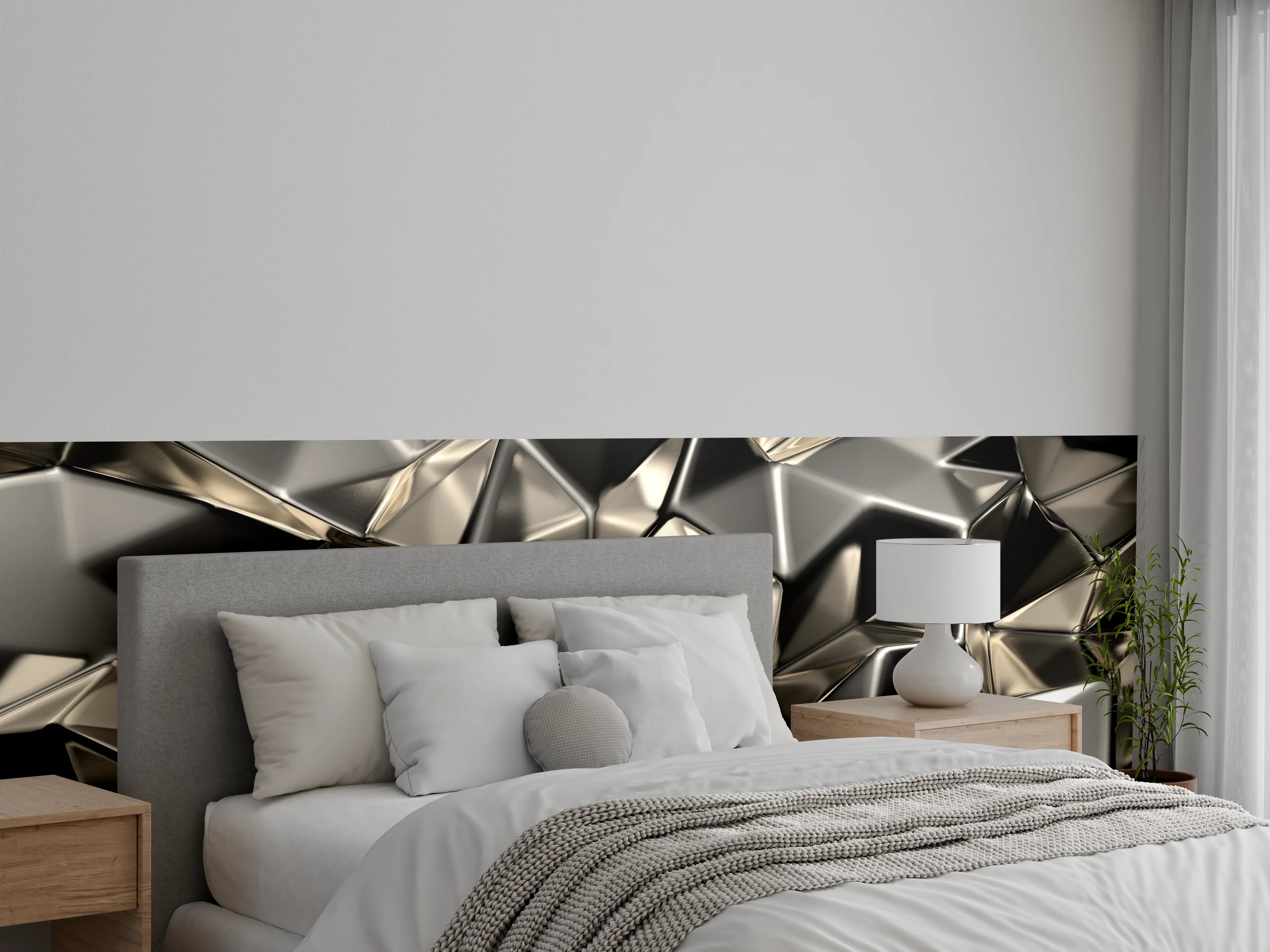 Wandverkleidung Schlafzimmer - Glänzende abstrakte Metallic-Optik