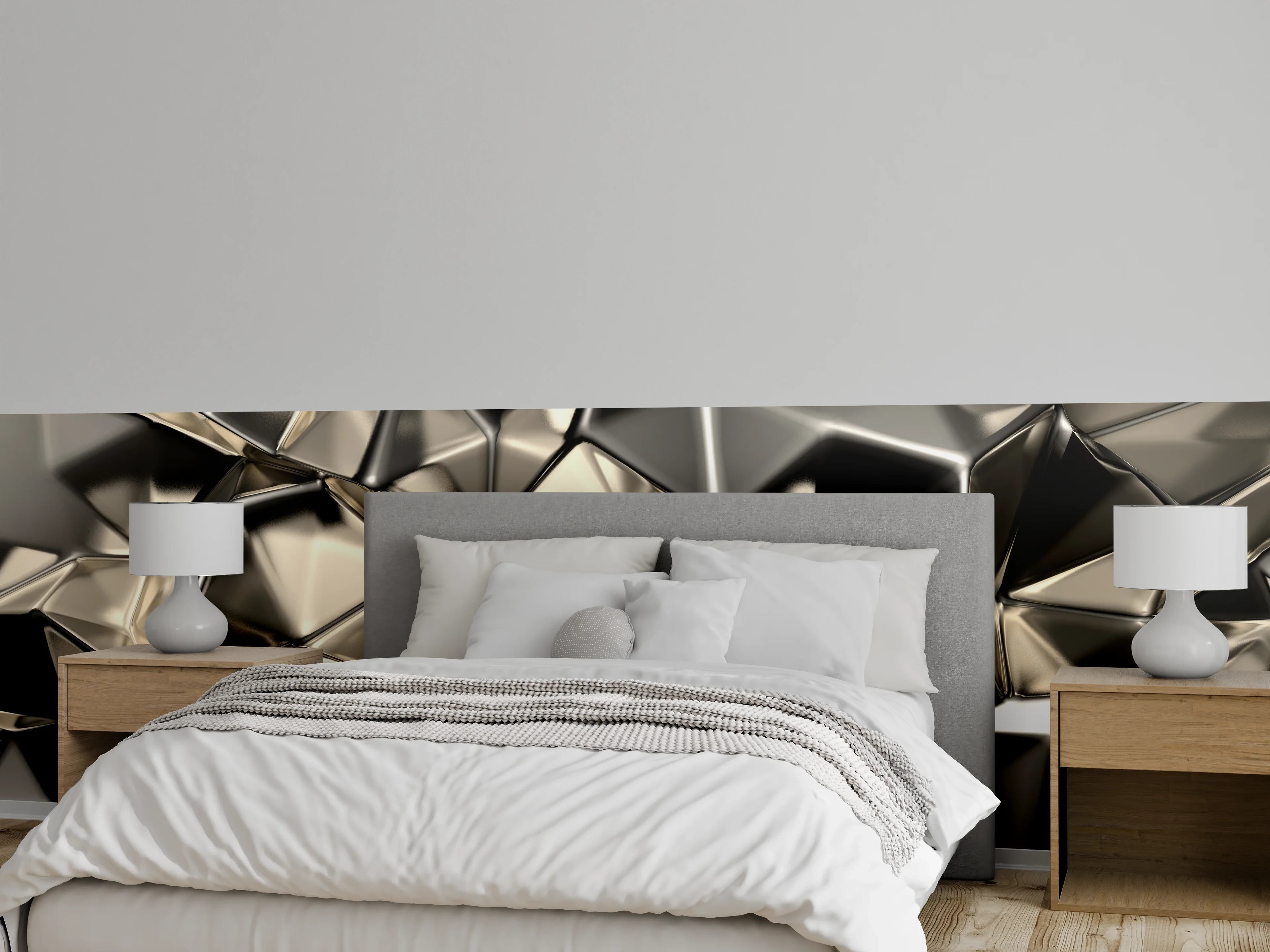 Wandverkleidung Schlafzimmer - Glänzende abstrakte Metallic-Optik