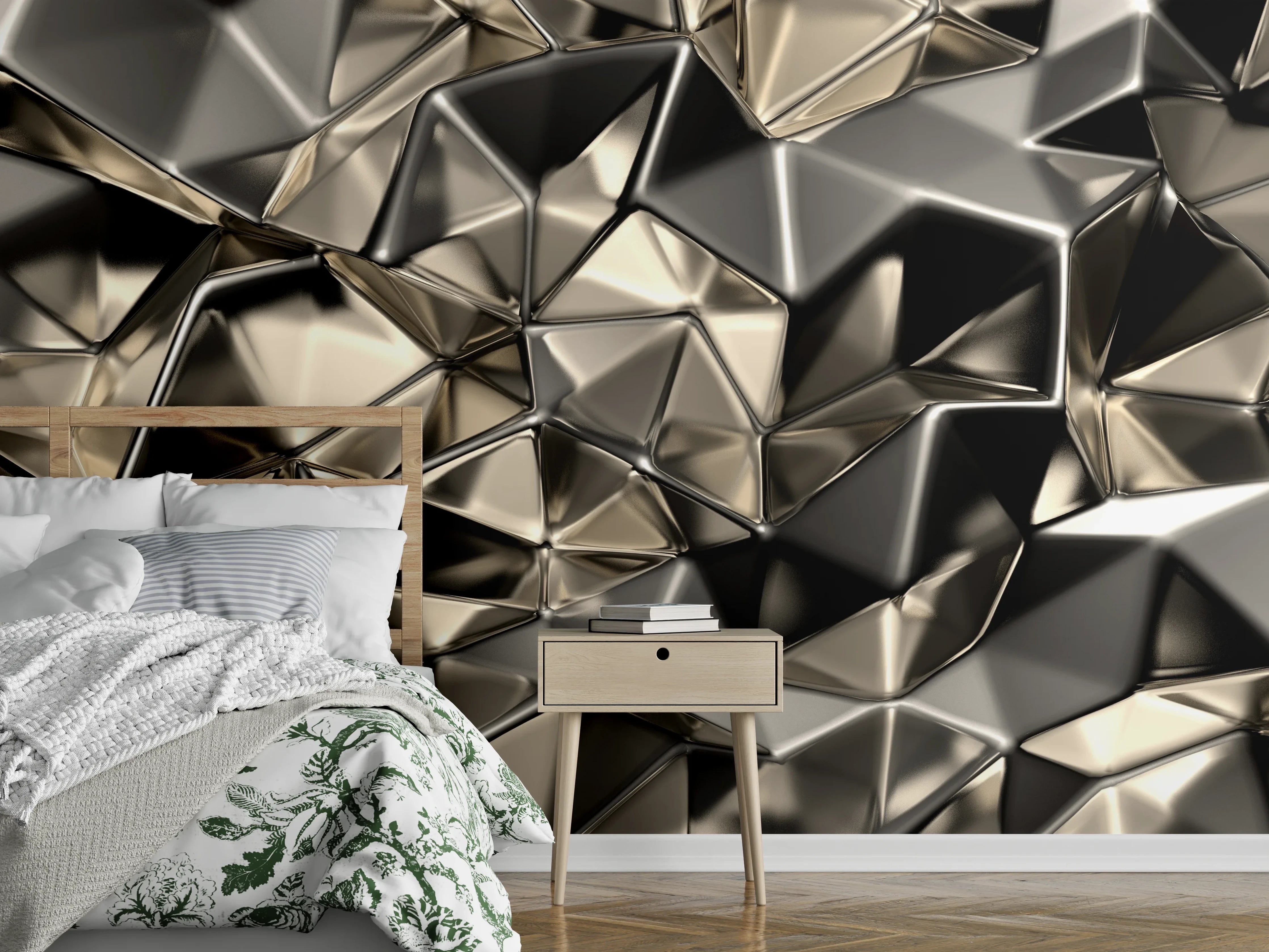 Wandverkleidung Schlafzimmer - Glänzende abstrakte Metallic-Optik