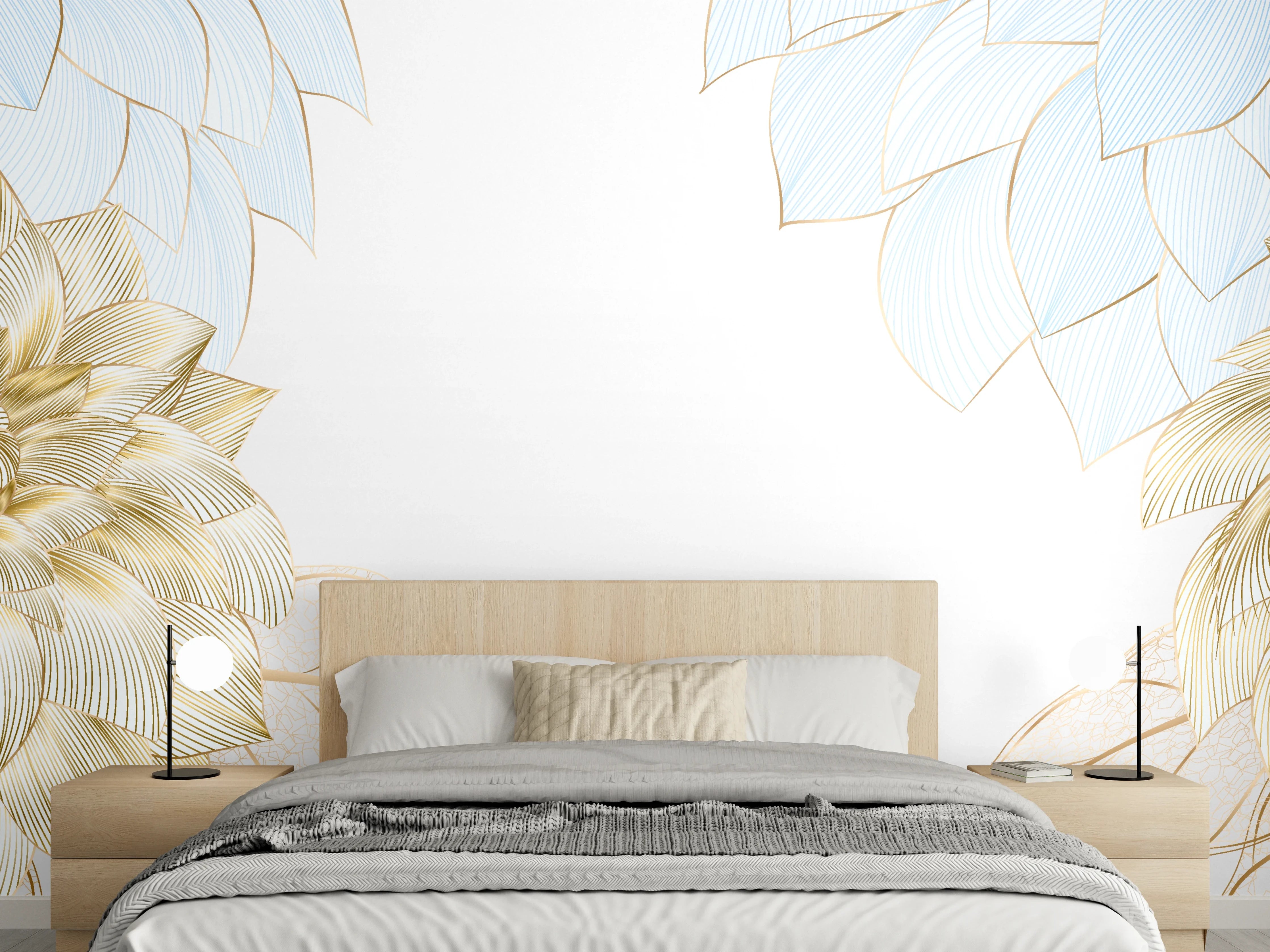 Wandverkleidung Schlafzimmer - Gold-Weiß Floral Design