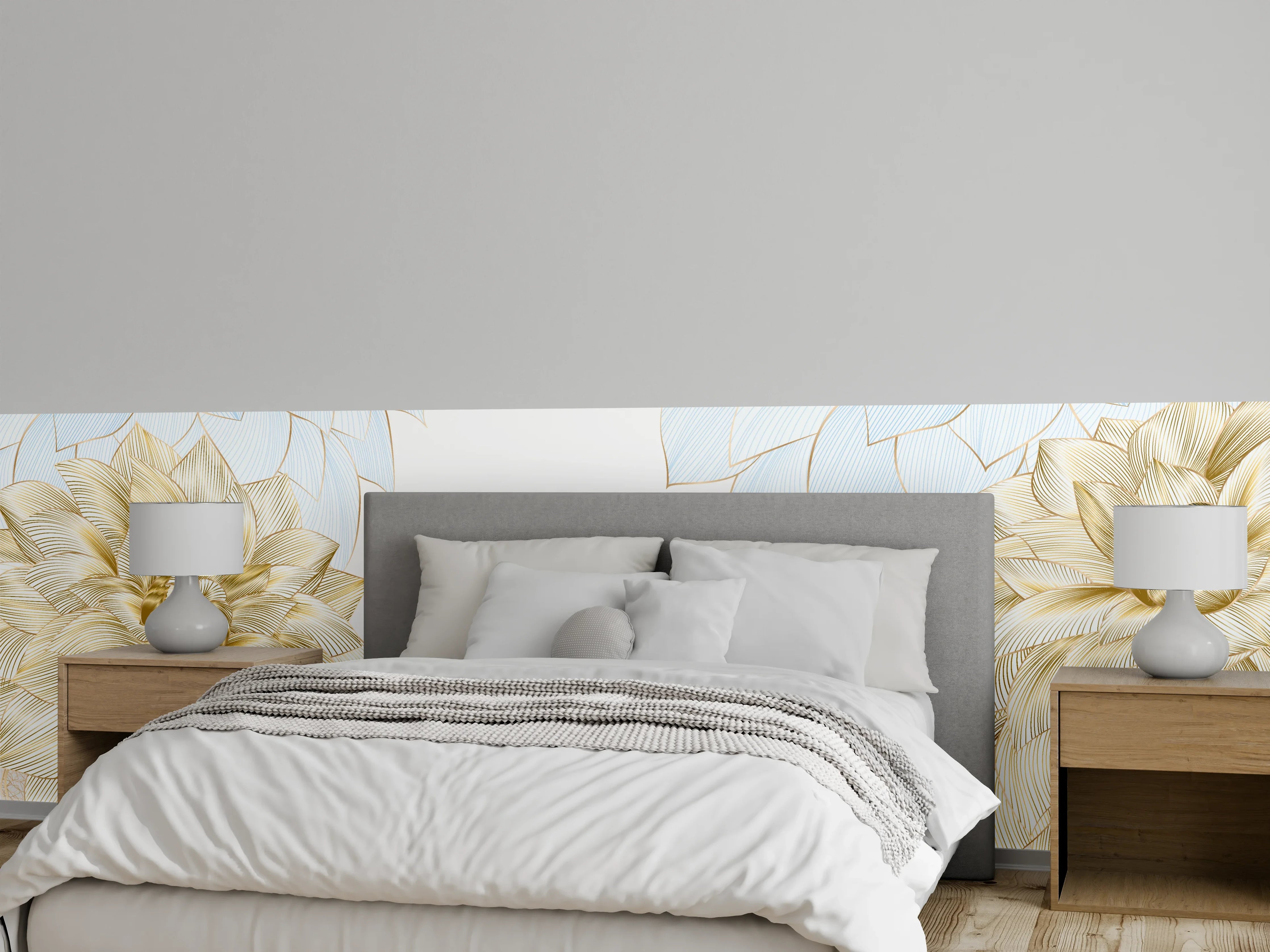 Wandverkleidung Schlafzimmer - Gold-Weiß Floral Design