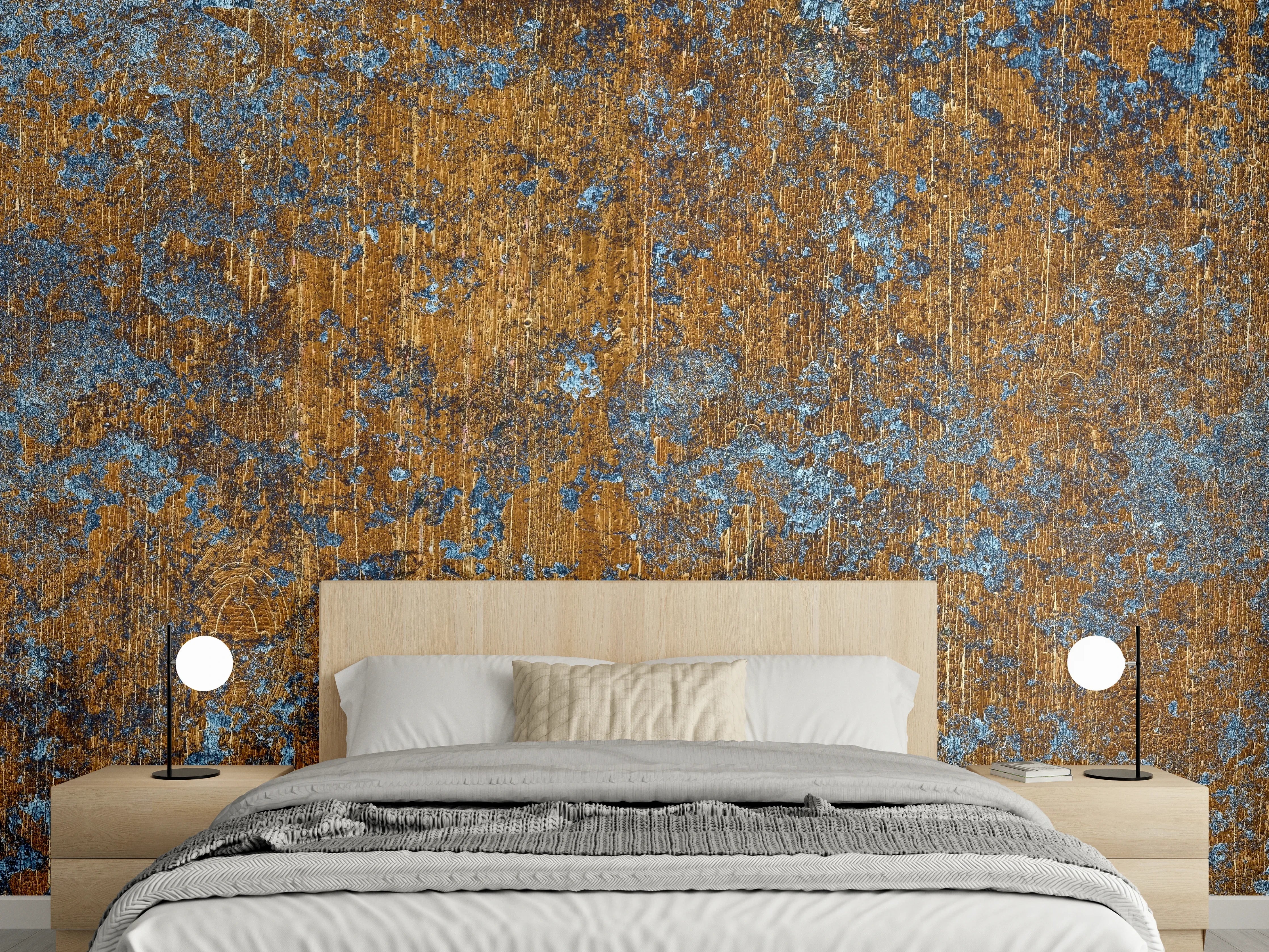 Wandverkleidung Schlafzimmer - Gold-blaue alte Metalltextur