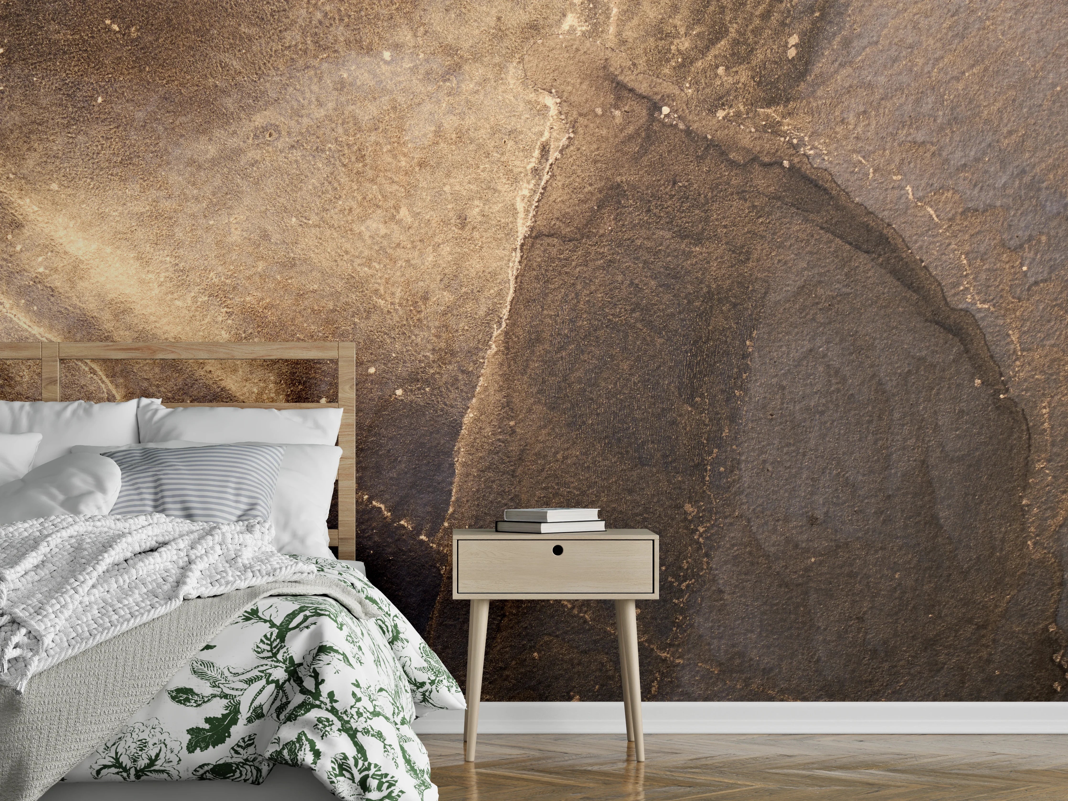 Wandverkleidung Schlafzimmer - Goldbrauner Schiefer in edler Optik