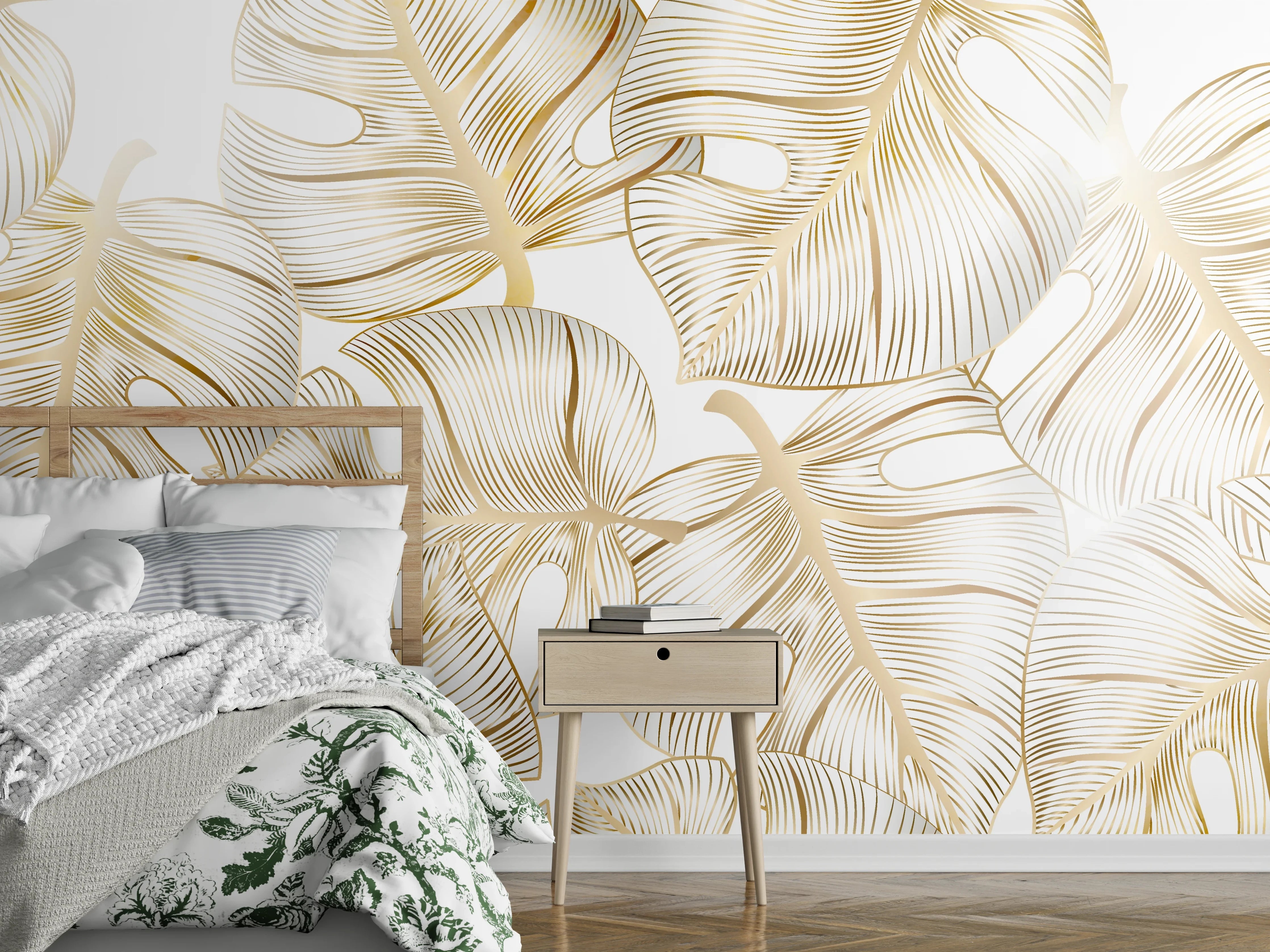 Wandverkleidung Schlafzimmer - Goldene Blattadern Struktur