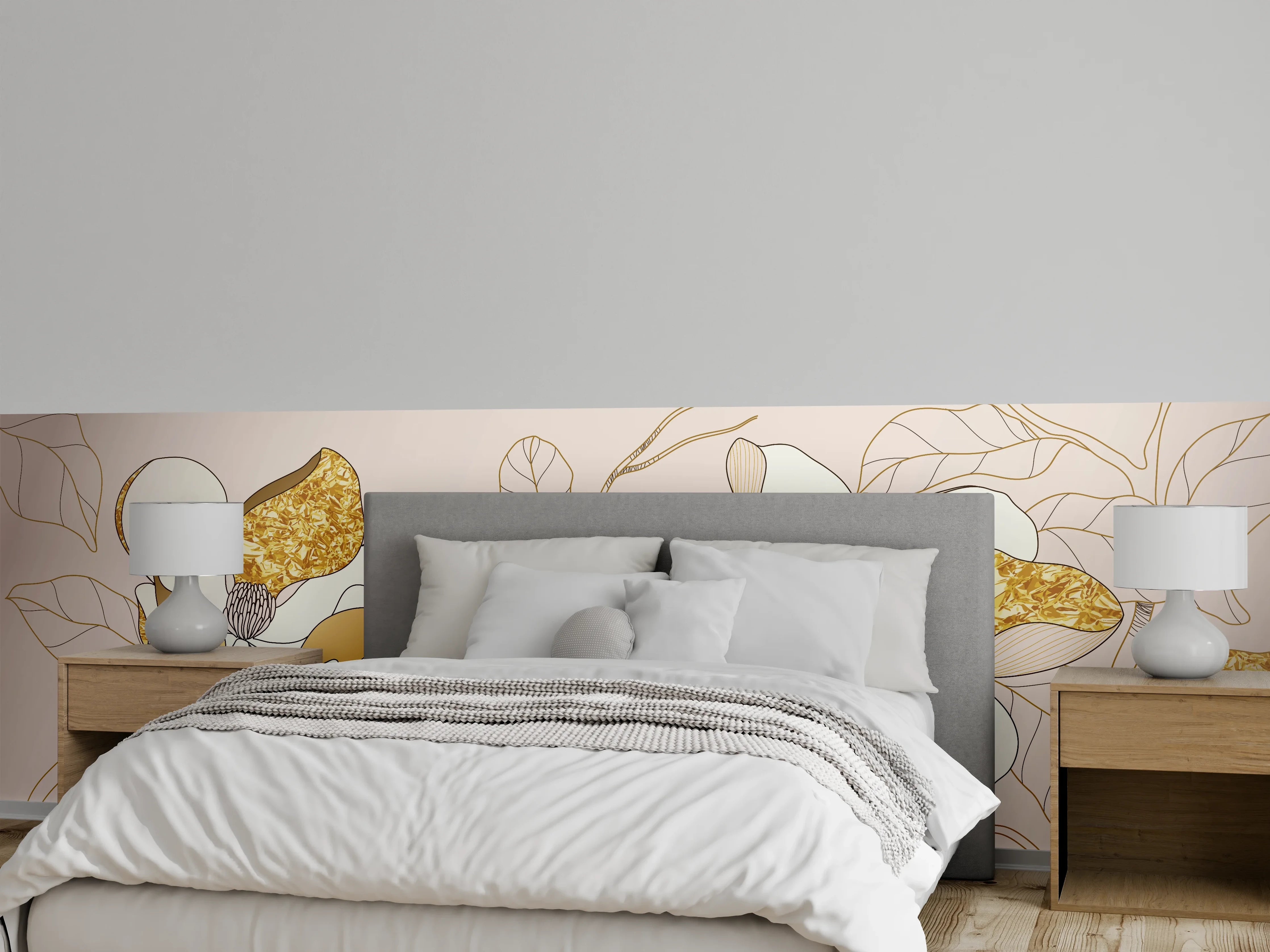 Wandverkleidung Schlafzimmer - Goldene Blumenmuster Illustration