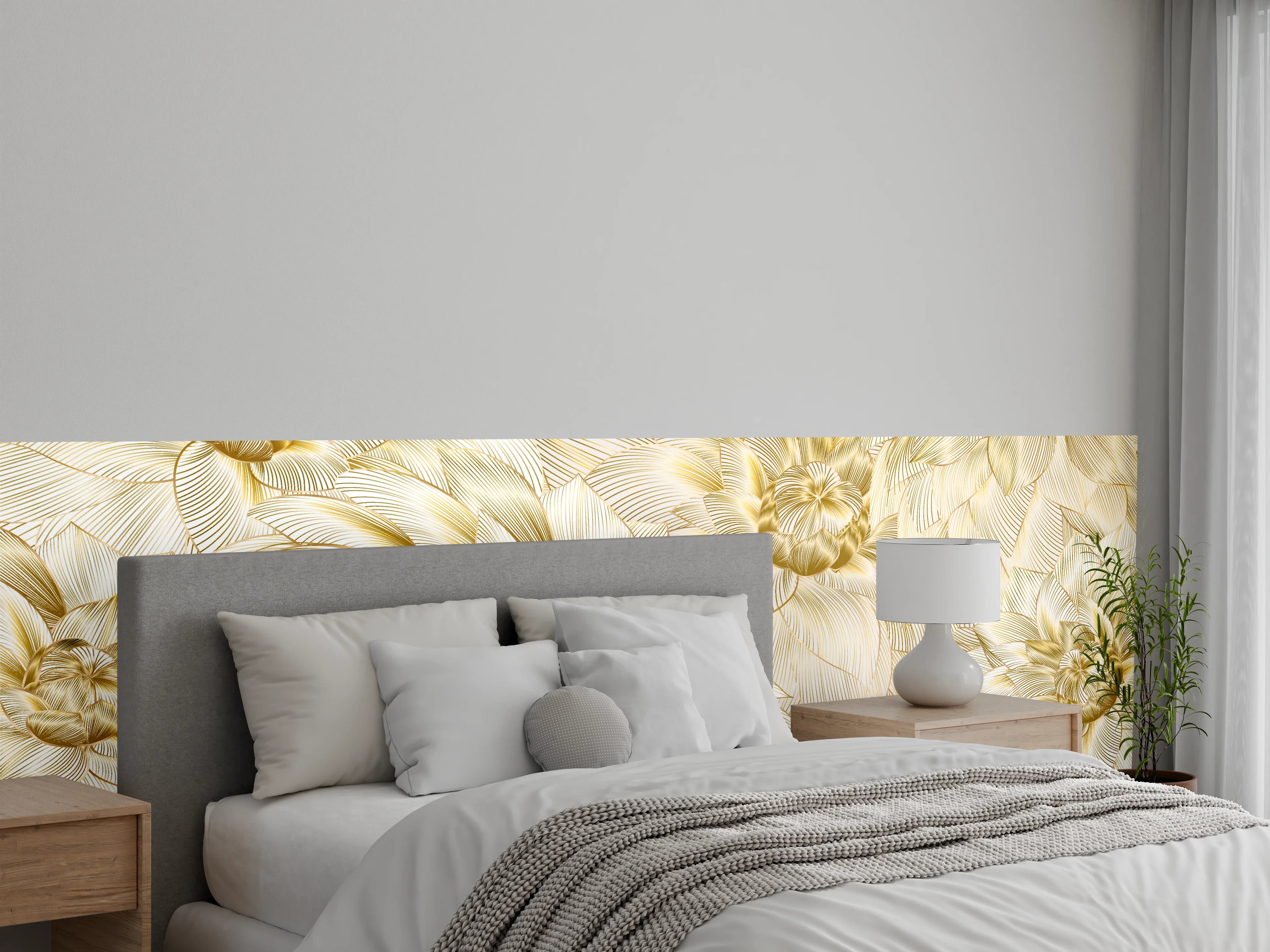 Wandverkleidung Schlafzimmer - Goldene Blumenstruktur Design