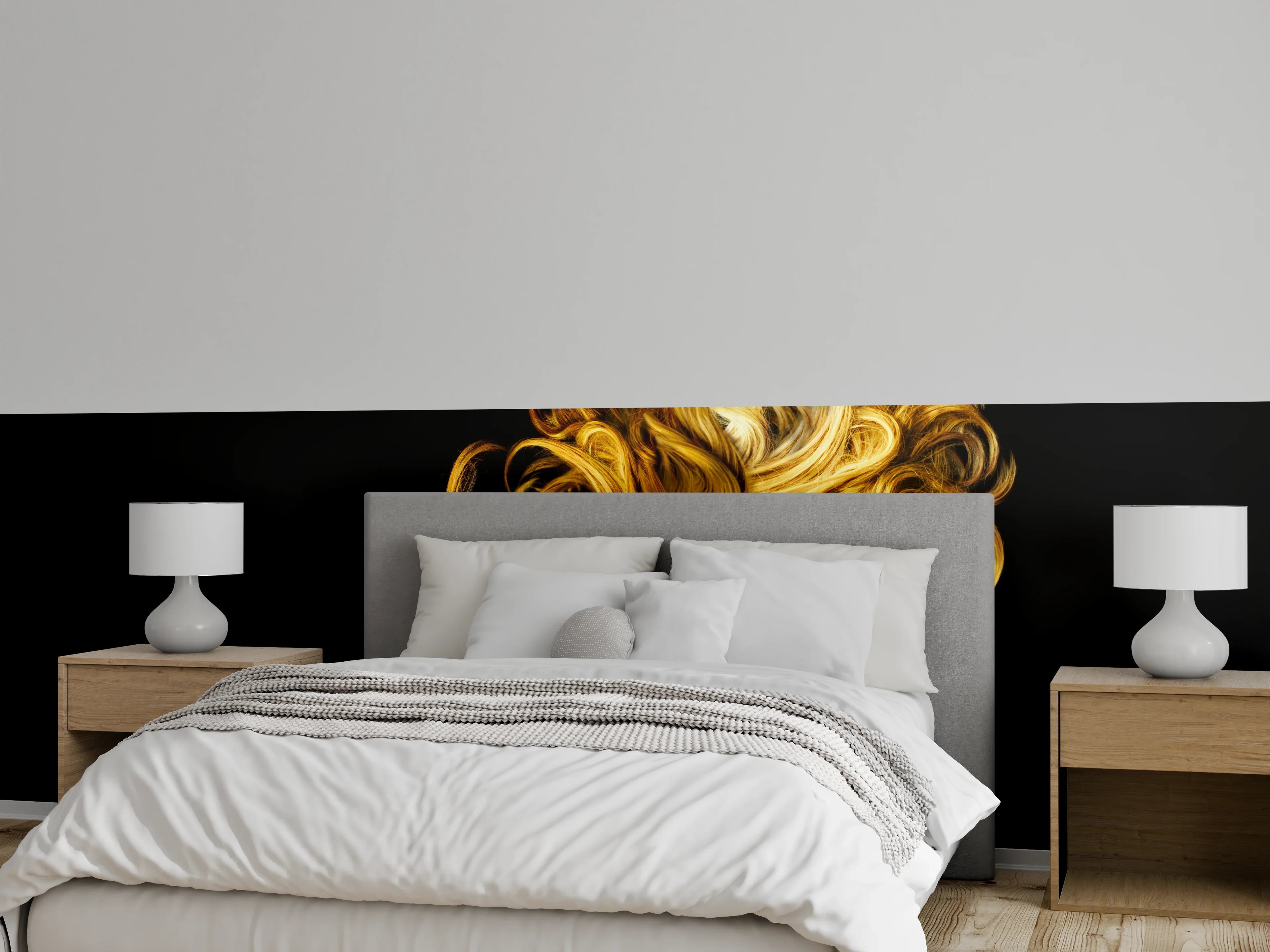 Wandverkleidung Schlafzimmer - Goldene Frau mit fliegendem Haar