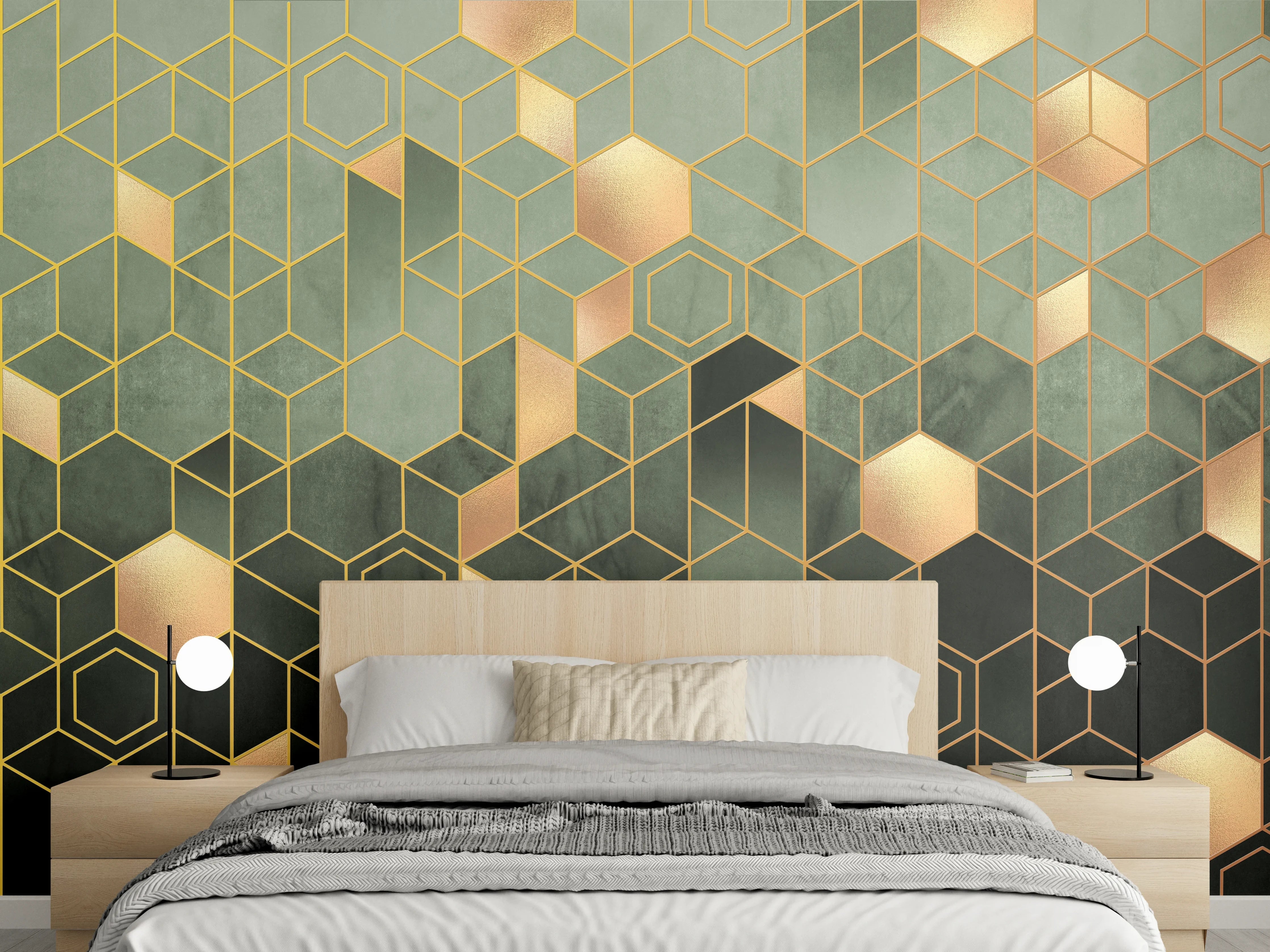 Wandverkleidung Schlafzimmer - Goldene Geometrie für moderne Wände