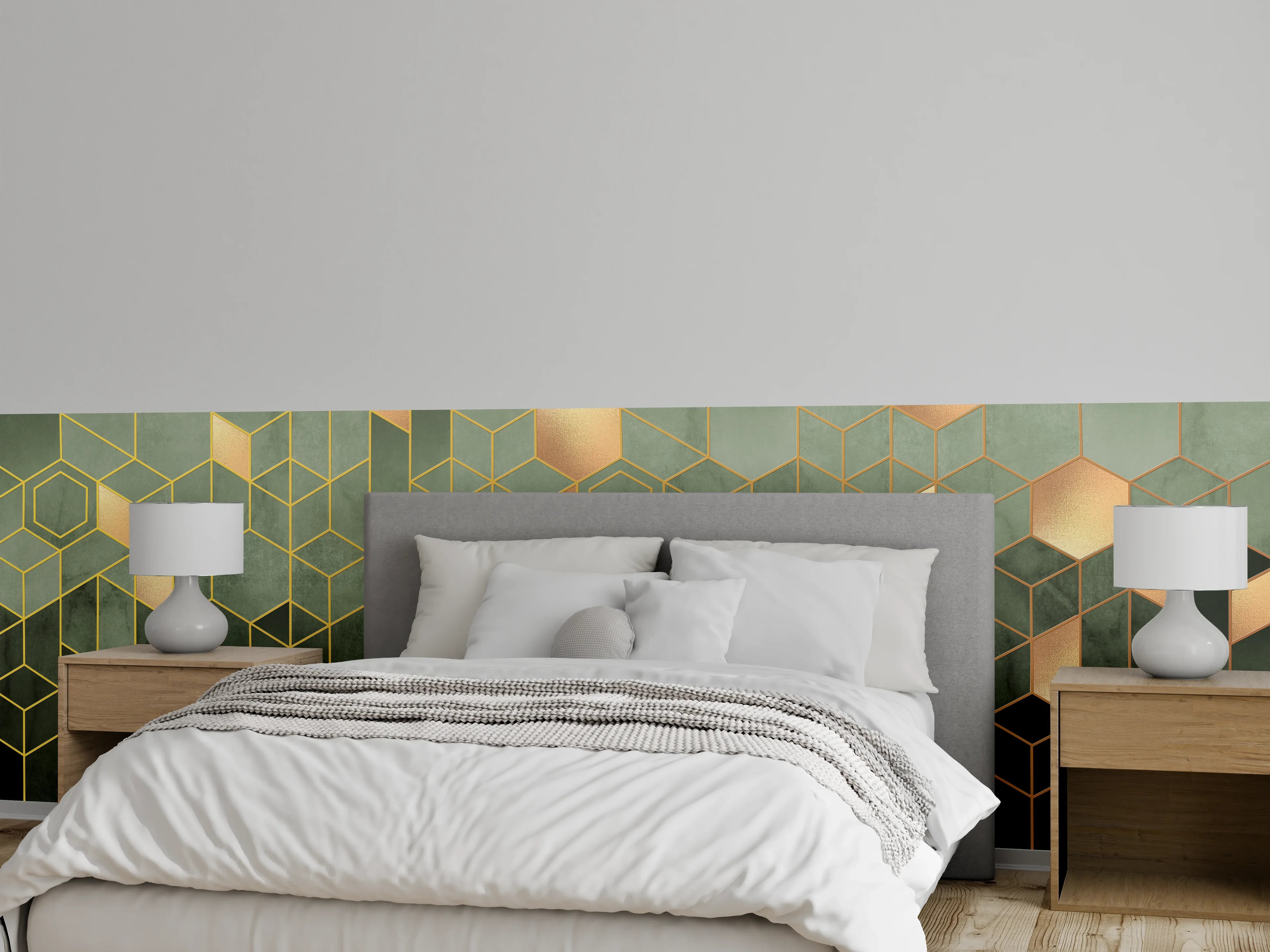 Wandverkleidung Schlafzimmer - Goldene Geometrie für moderne Wände