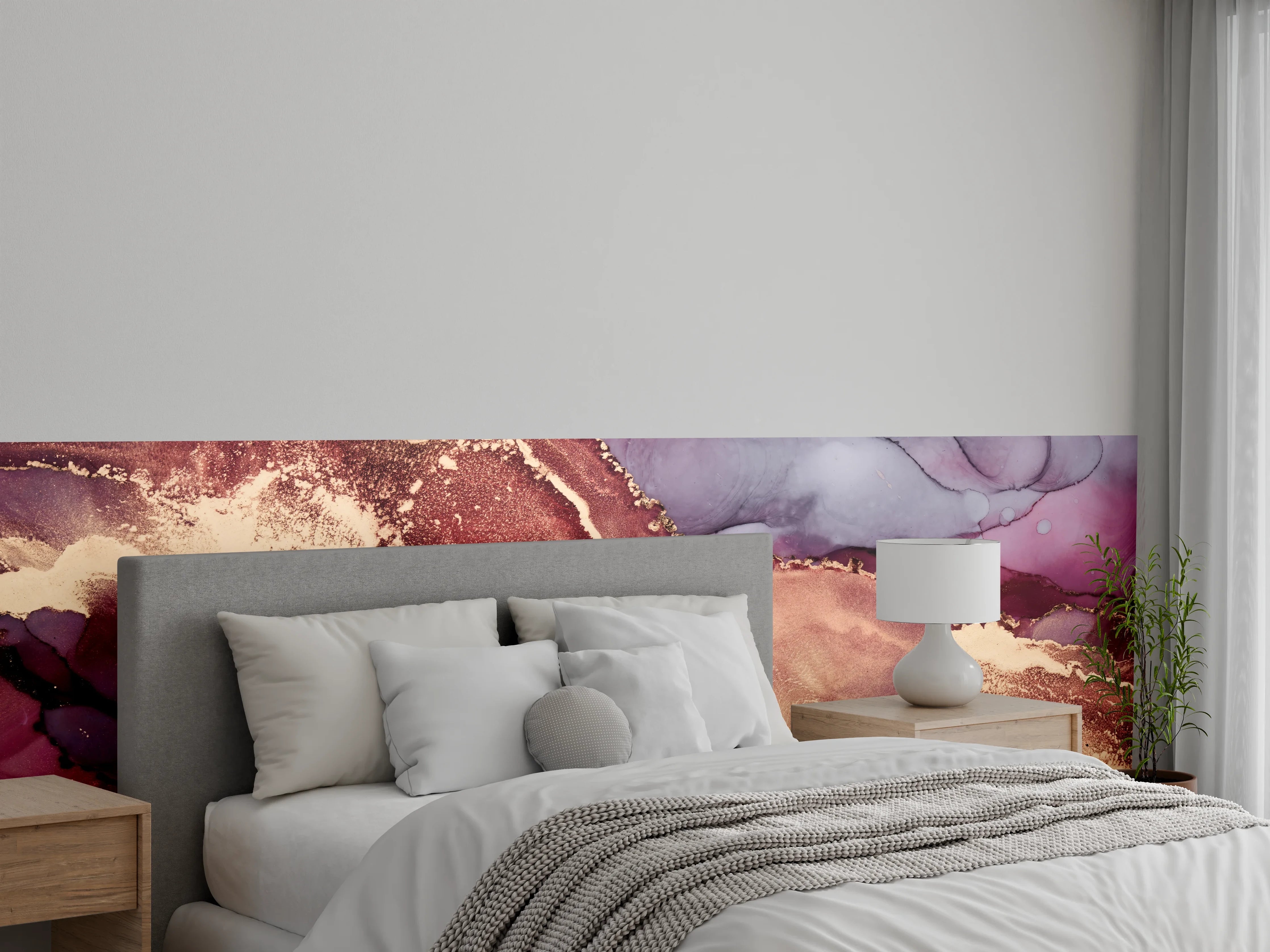 Wandverkleidung Schlafzimmer - Goldene Lila-Marmorträume mit Grauschimmer