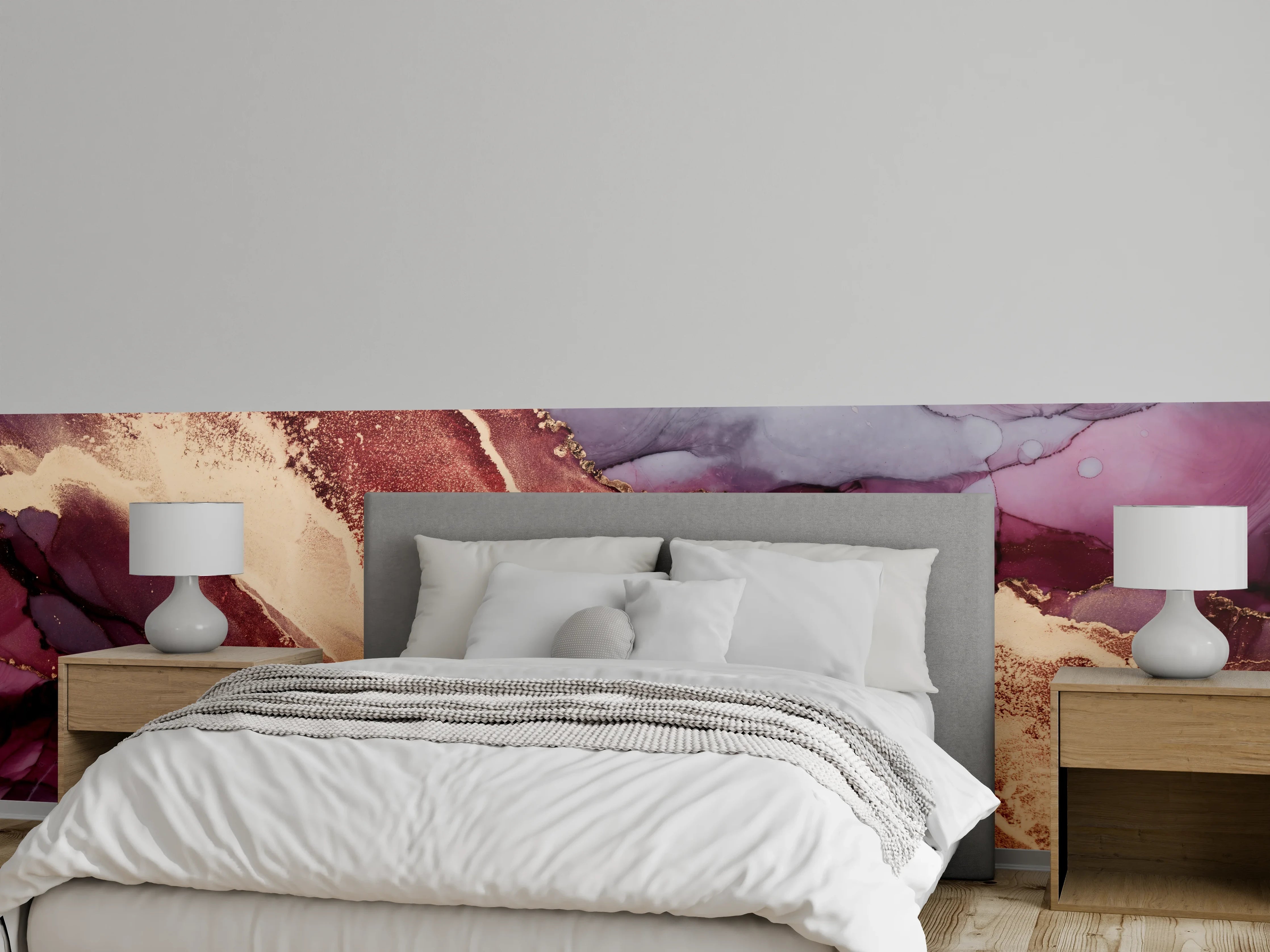 Wandverkleidung Schlafzimmer - Goldene Lila-Marmorträume mit Grauschimmer