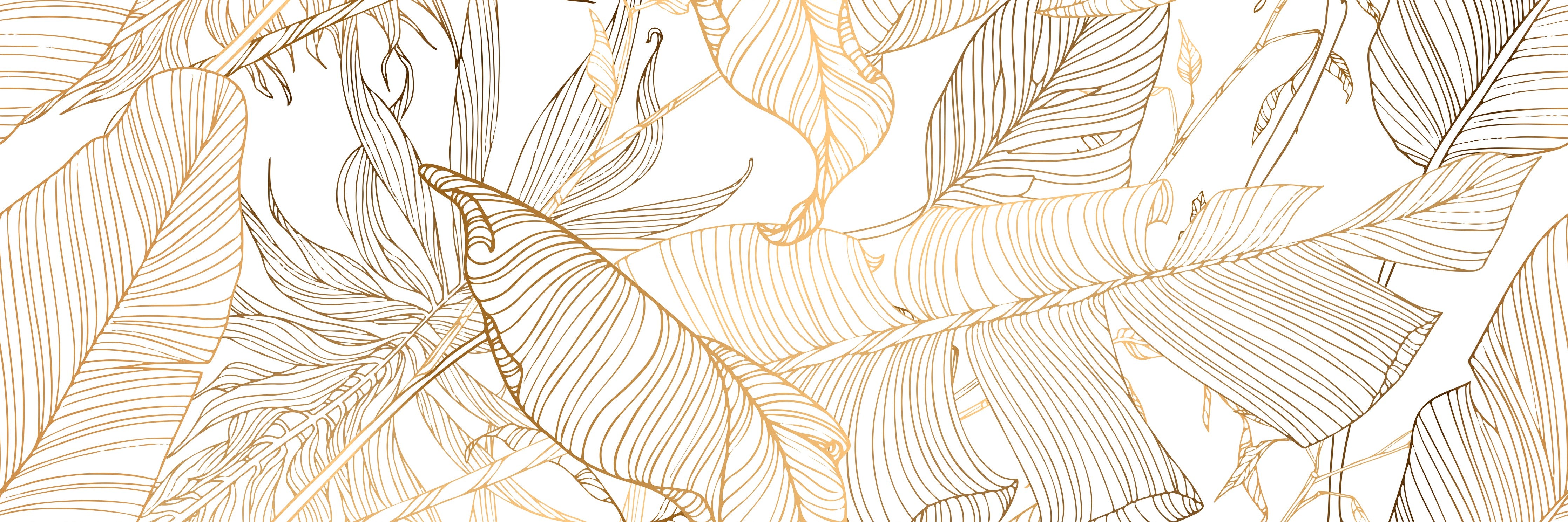 Wandverkleidung Schlafzimmer-Goldene Lineart Blattmuster Kunst