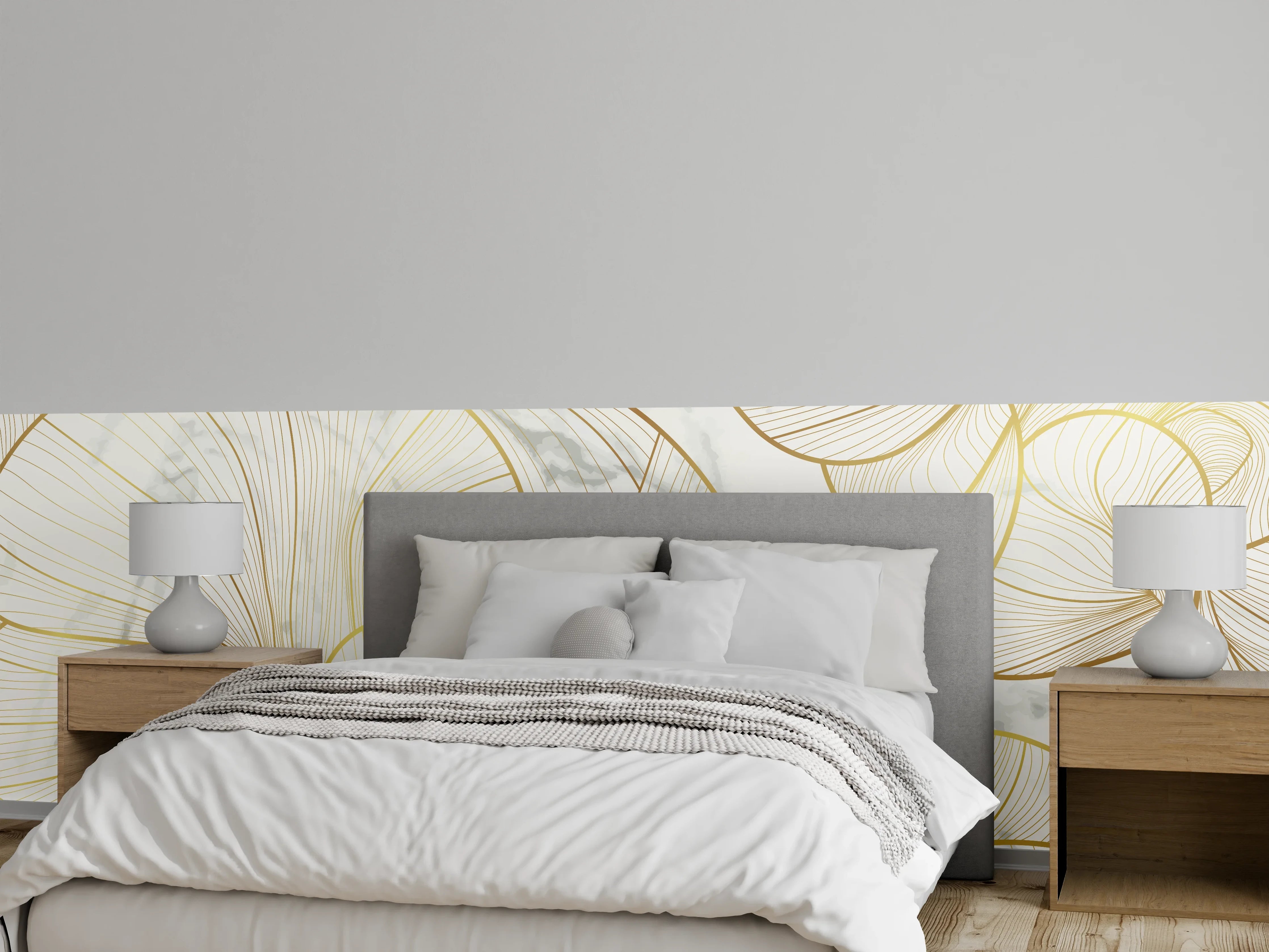 Wandverkleidung Schlafzimmer - Goldene Linien auf Marmor