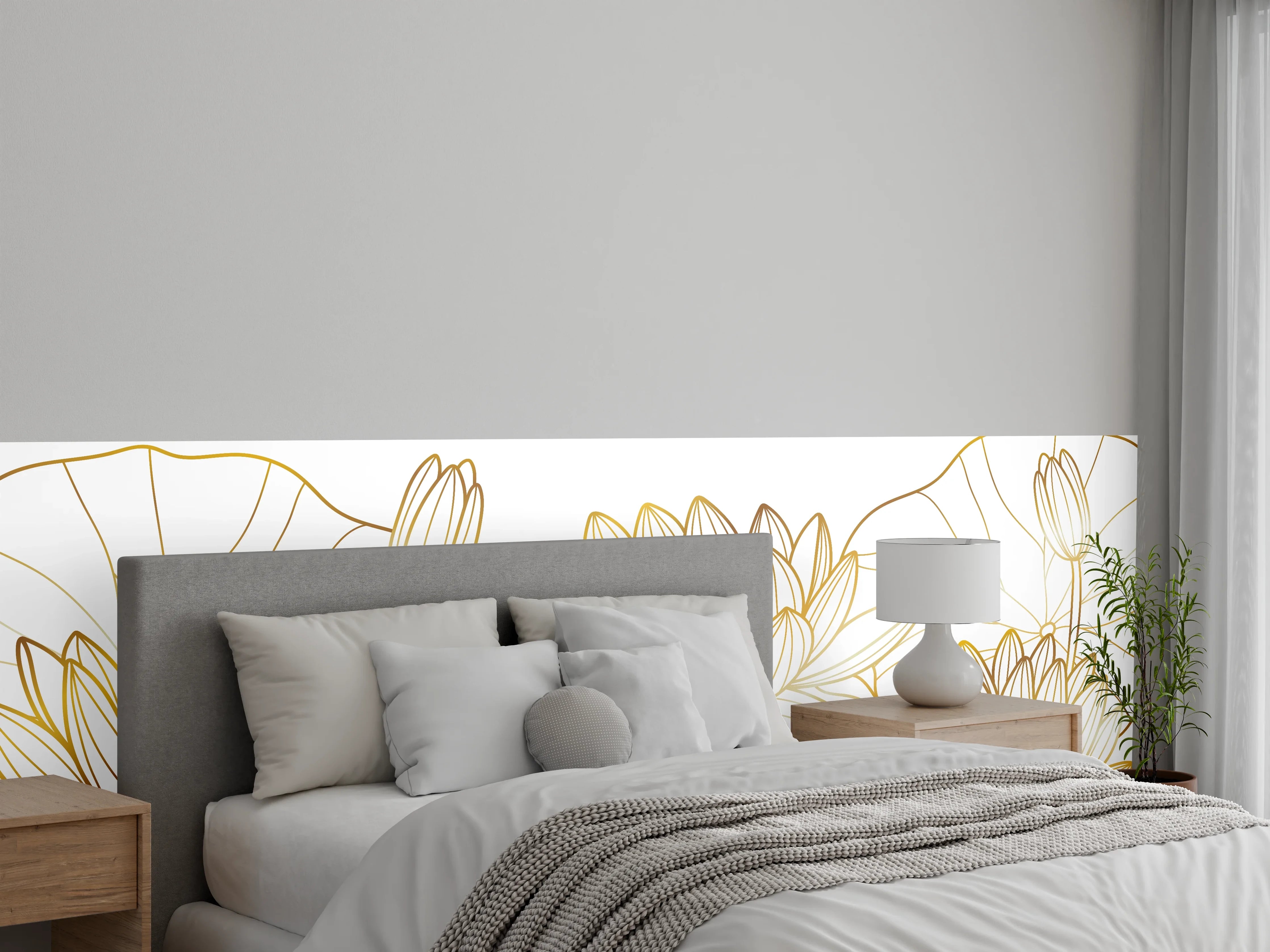 Wandverkleidung Schlafzimmer - Goldene Lotusblüte Zeichnung