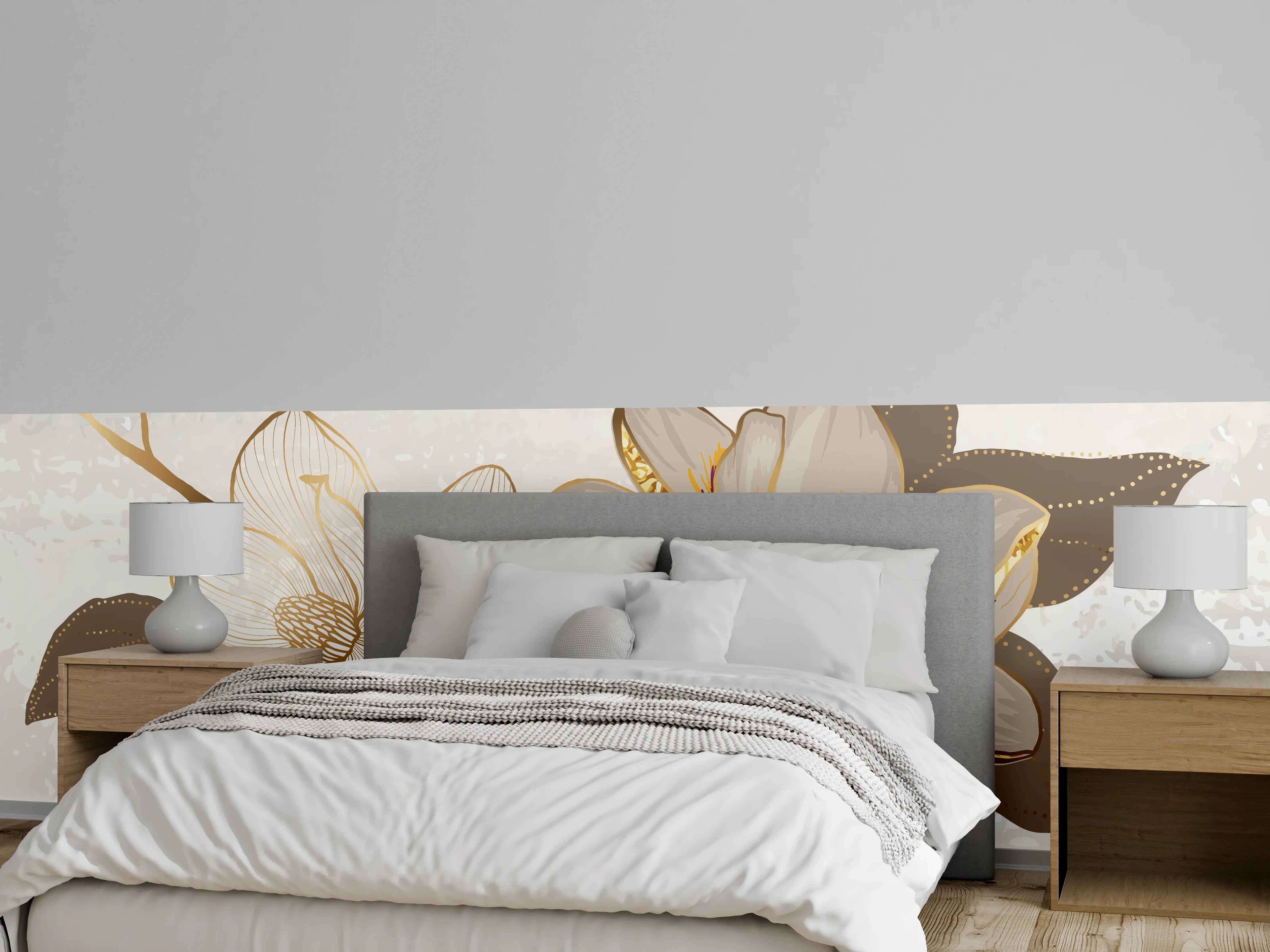 Wandverkleidung Schlafzimmer - Goldene Magnolien Kunst-Design