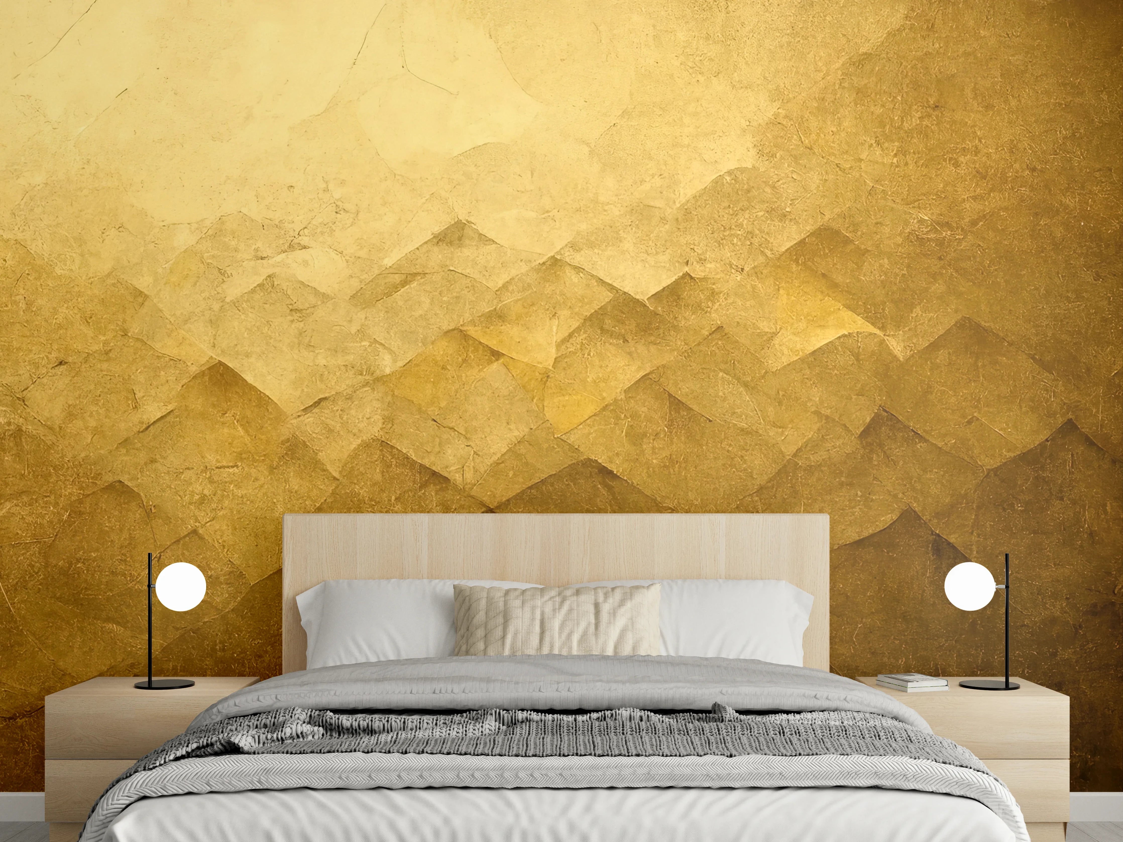 Wandverkleidung Schlafzimmer - Goldene Marmorstruktur schlicht & edel
